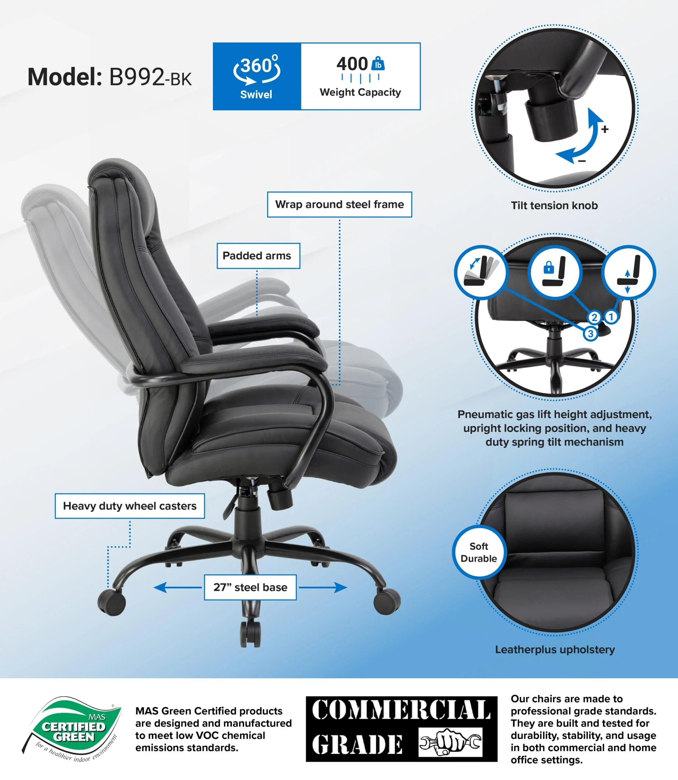 Boss LeatherPlus Heavy Duty Executive Chair [B992-BK] - Image 5