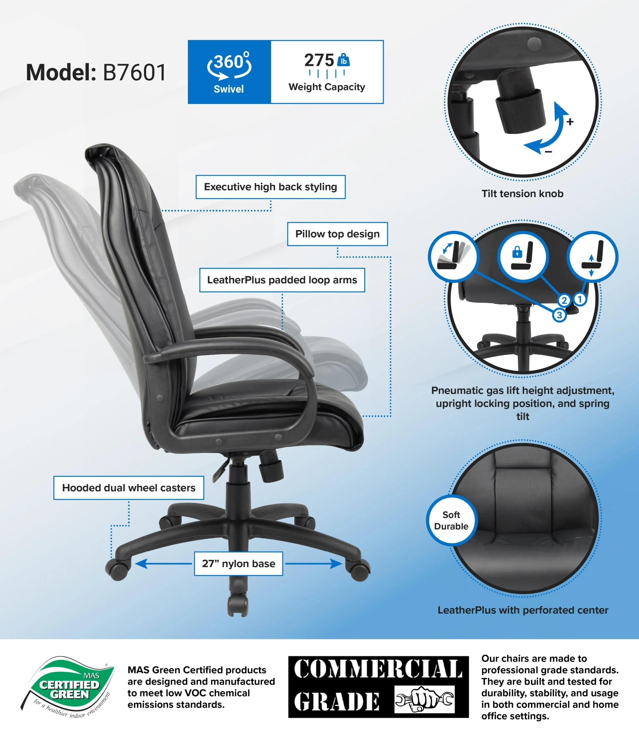 Boss Perforated LeatherPlus Executive Chair [B7601] - Image 3