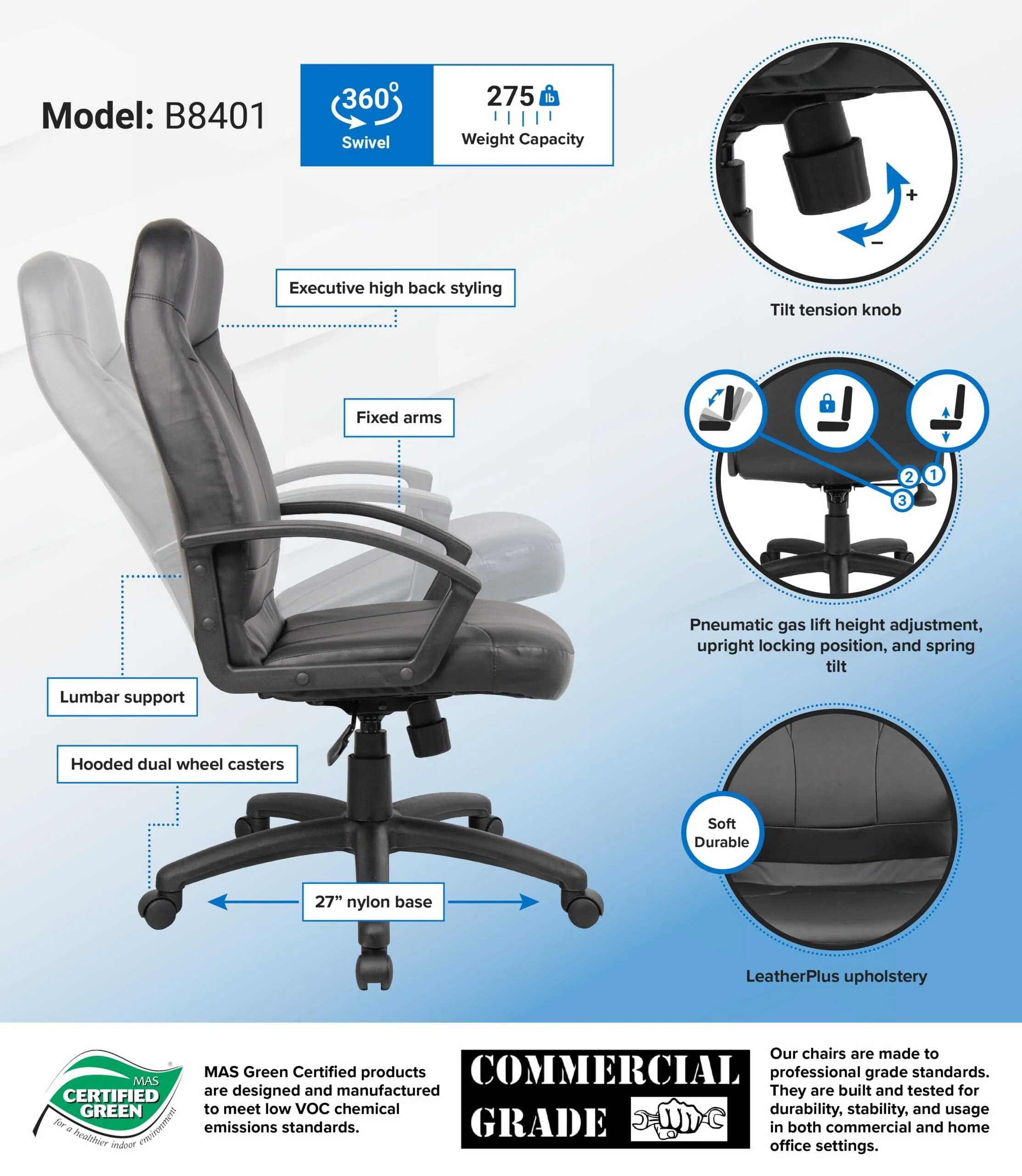 Boss LeatherPlus Office Chair [B8401] - Image 3