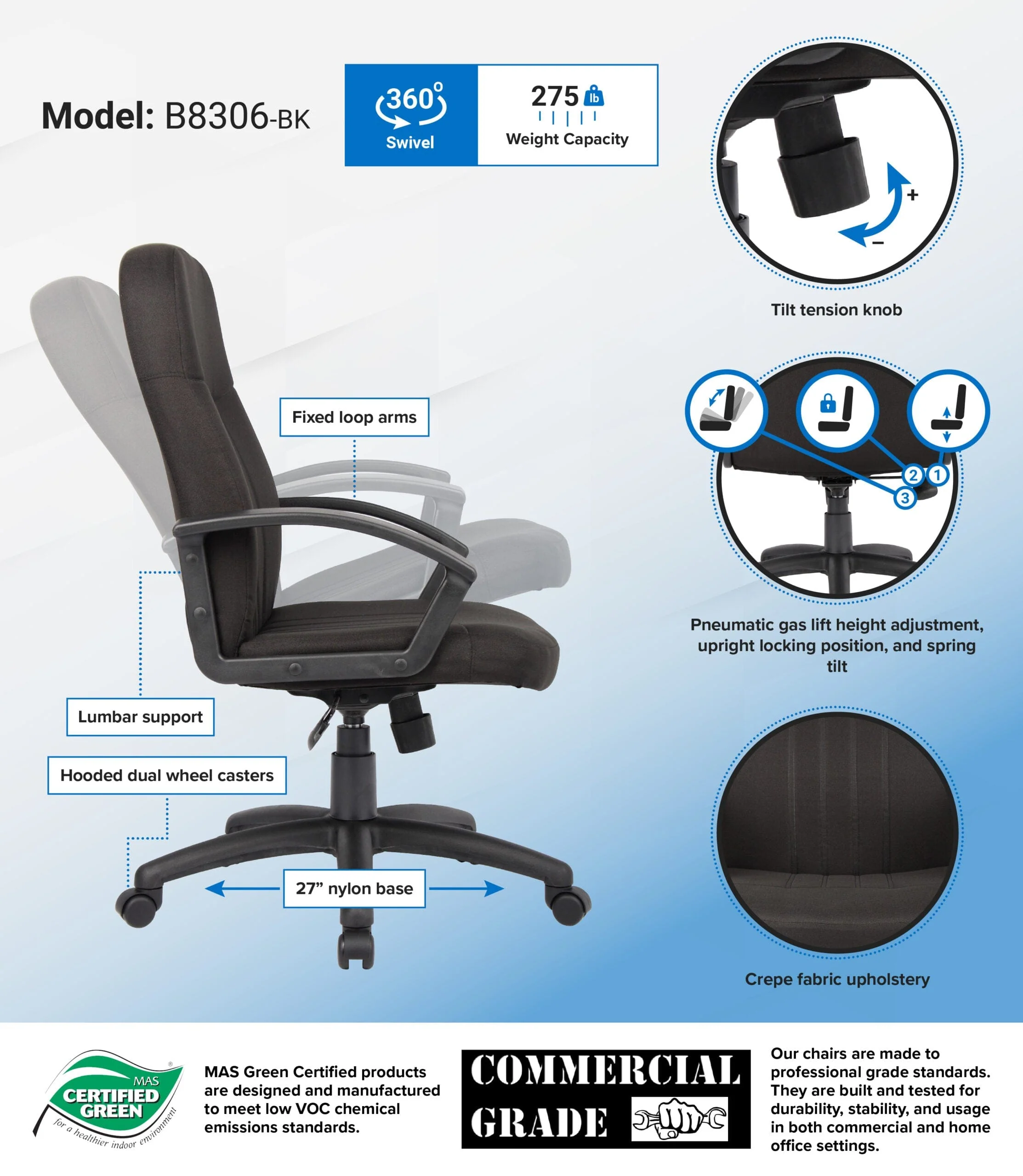 Boss Executive Fabric Office Chair [B8306] - Image 3
