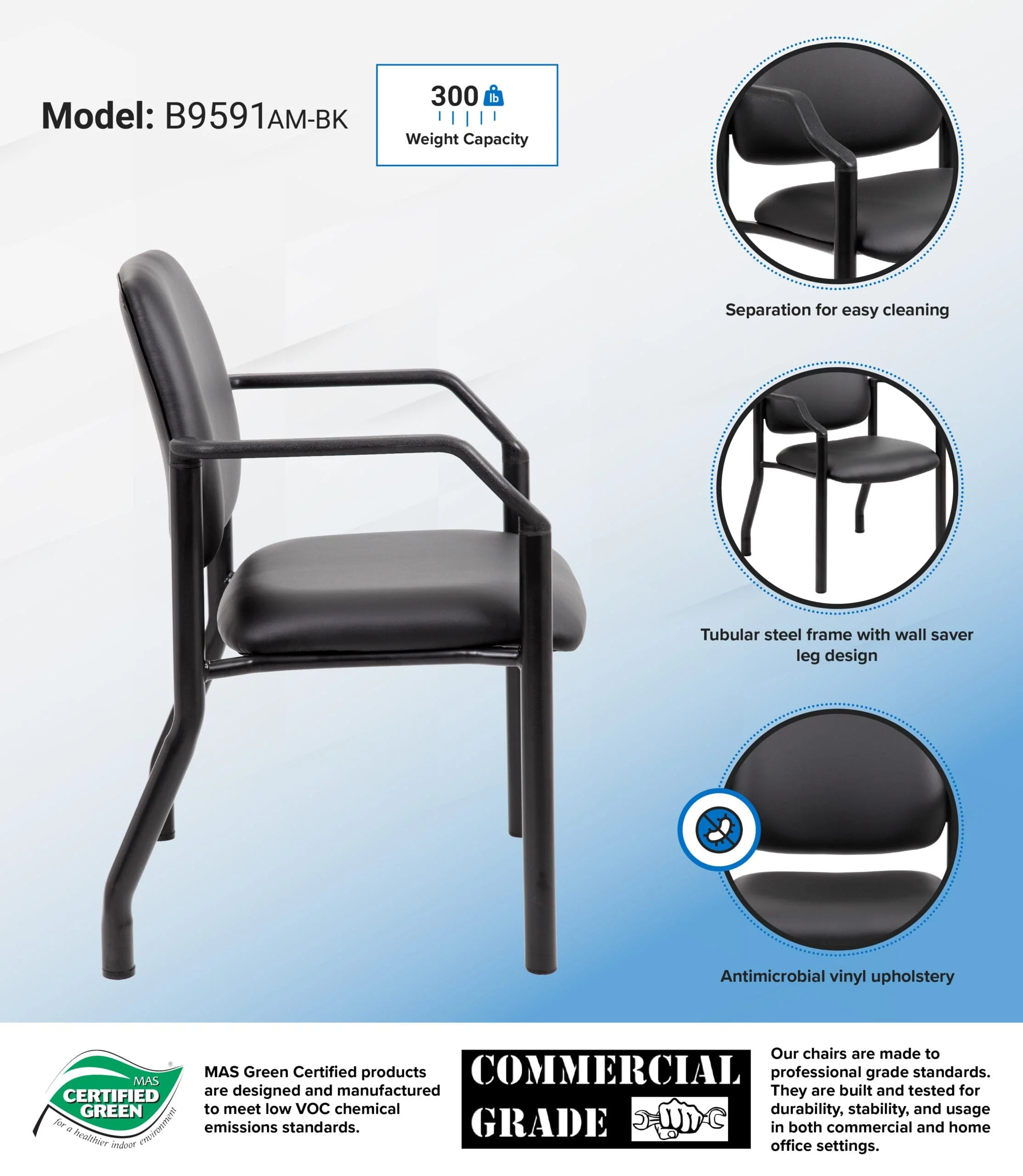 Boss Antimicrobial Bariatric Waiting Room Chair with Arms [B9591AM-BK] - Image 17