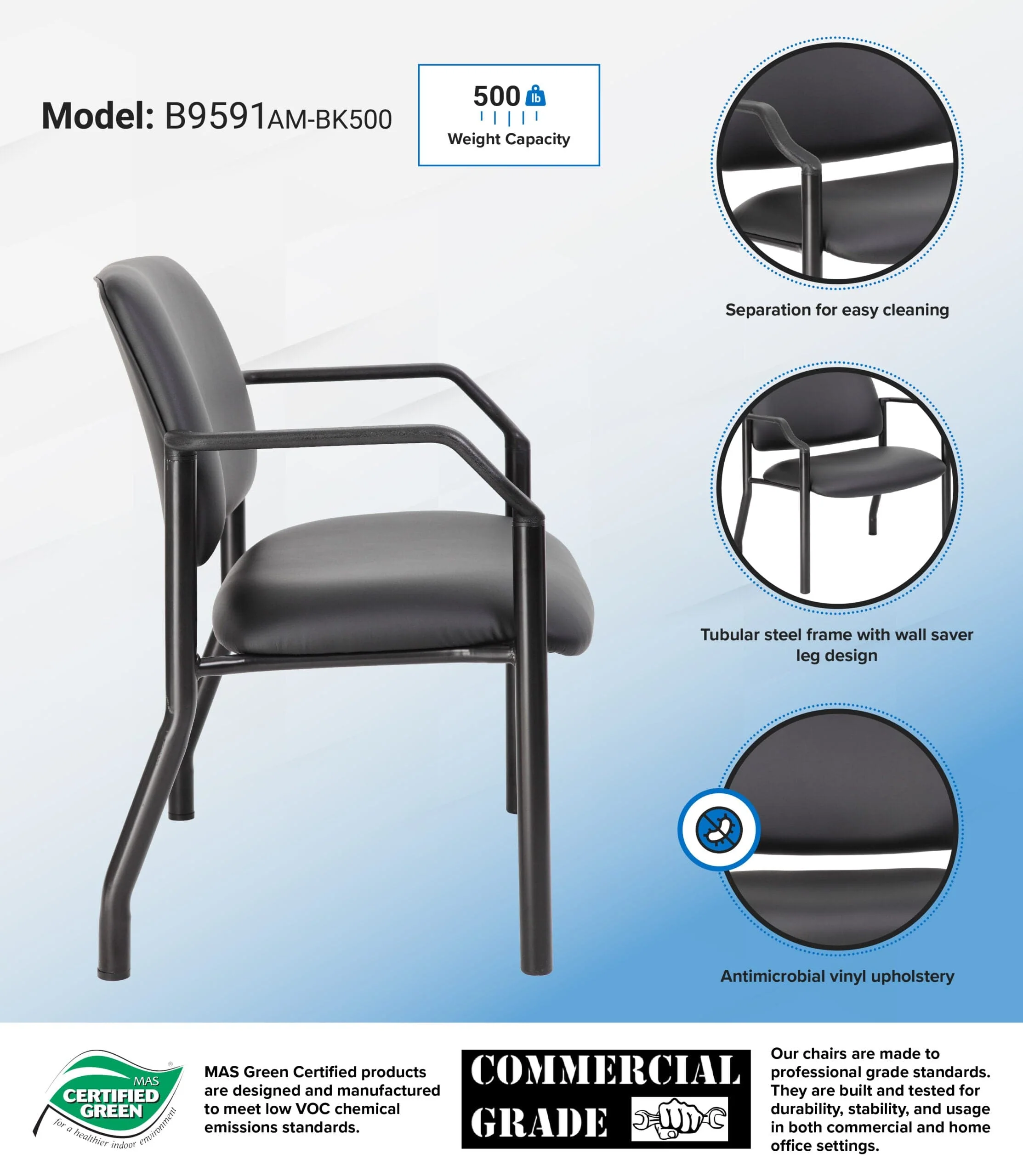 Boss Antimicrobial Bariatric Waiting Room Chair with Arms [B9591AM-BK] - Image 18