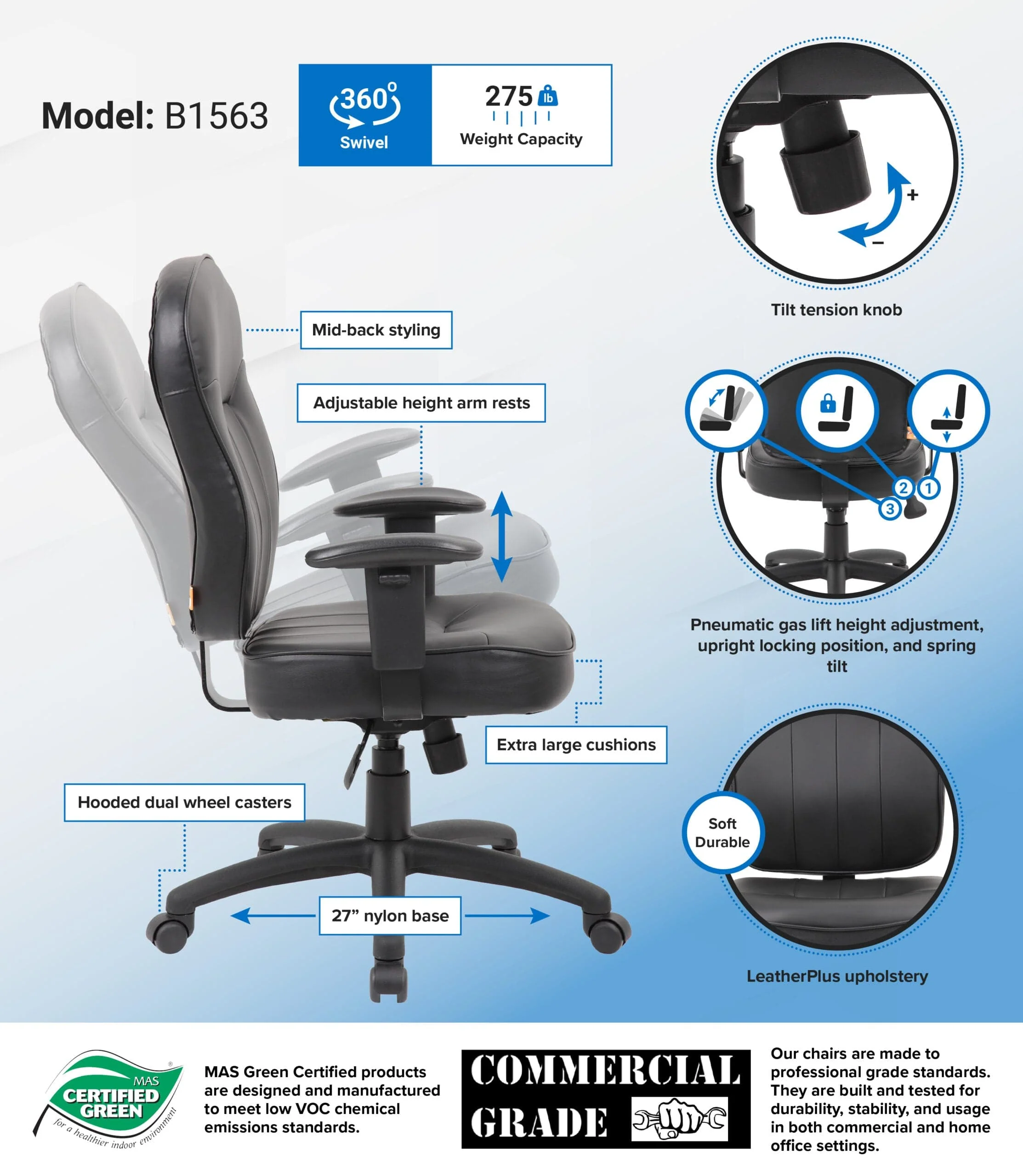 Boss Adjustable LeatherPlus Task Chair [B1563] - Image 5