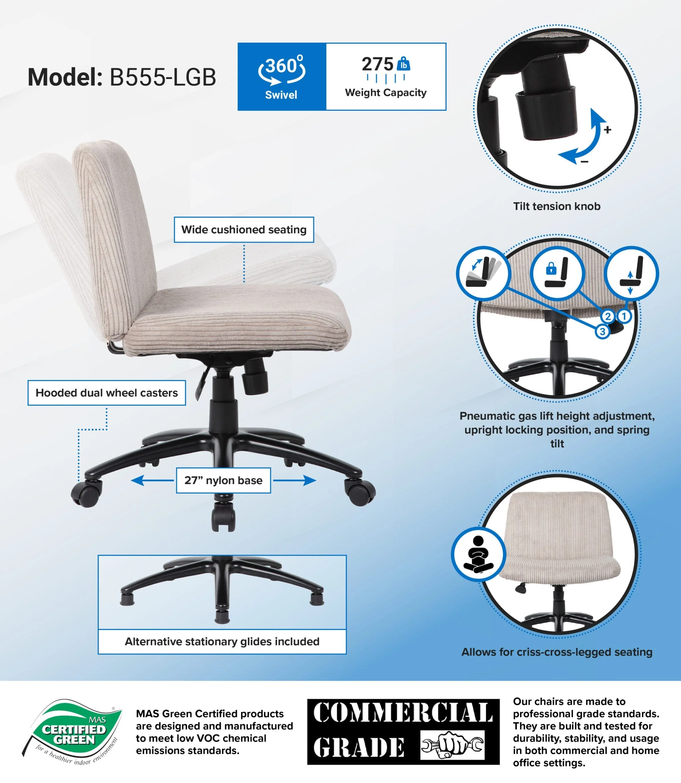 Boss Extra-Wide Criss Cross Chair in Beige [B555-LBG] - Image 8
