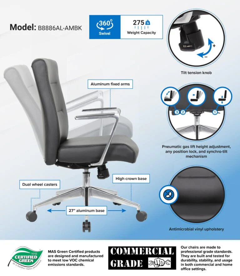 Boss Modern Conference Room Chair with Aluminum Arms and Base [B8886AL-AMBK] - Image 4