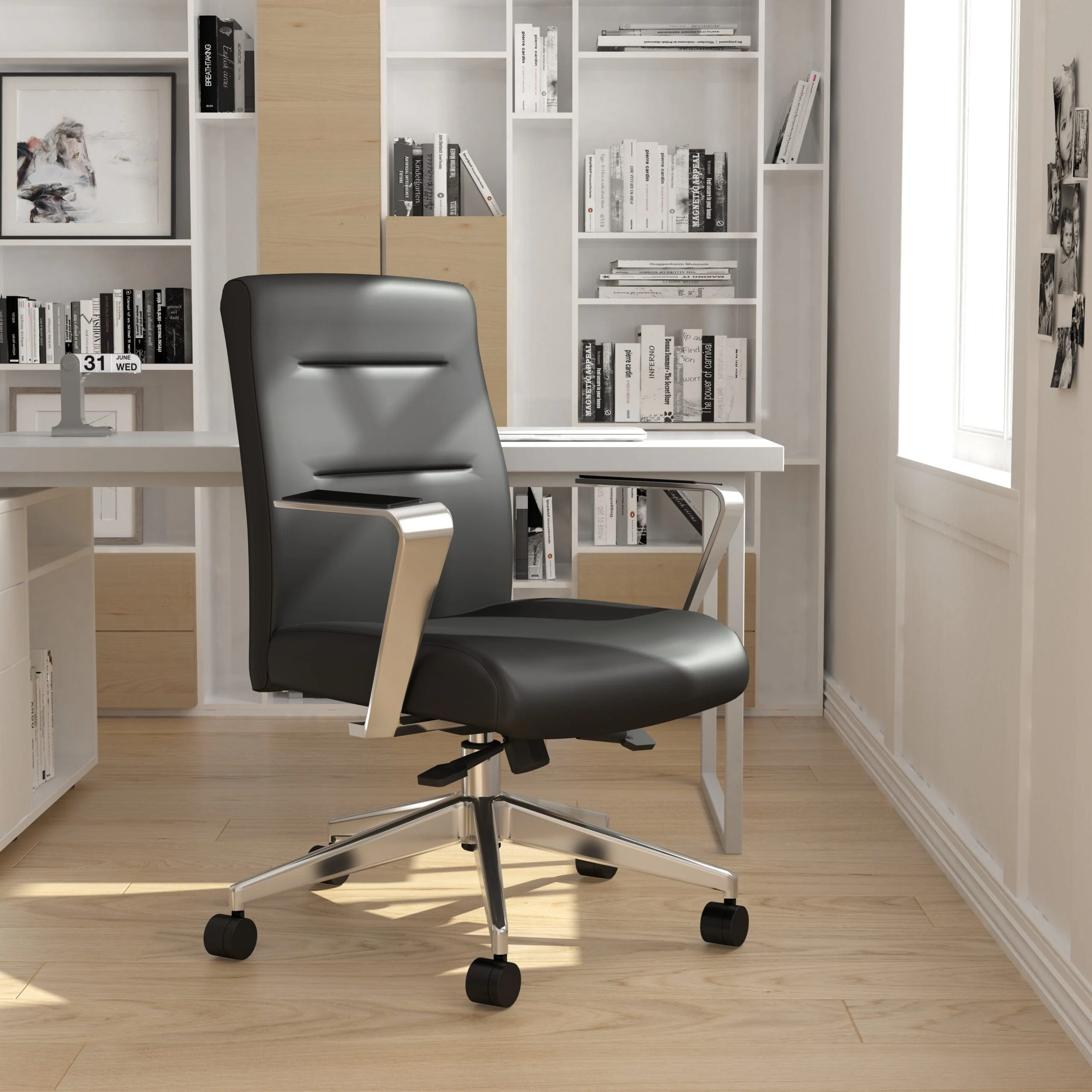 Boss Modern Conference Room Chair with Aluminum Arms and Base [B8886AL-AMBK] - Image 5