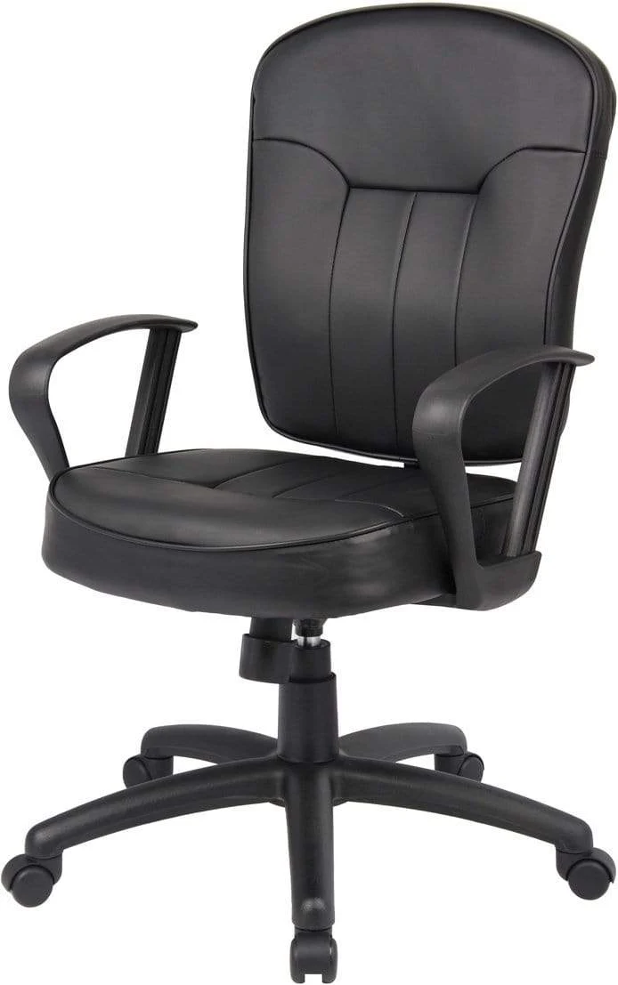 Boss Black Leather Task Chair with Arms [B1562] - Image 2