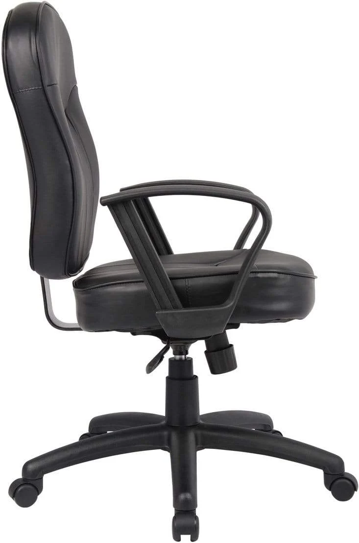 Boss Black Leather Task Chair with Arms [B1562] - Image 4