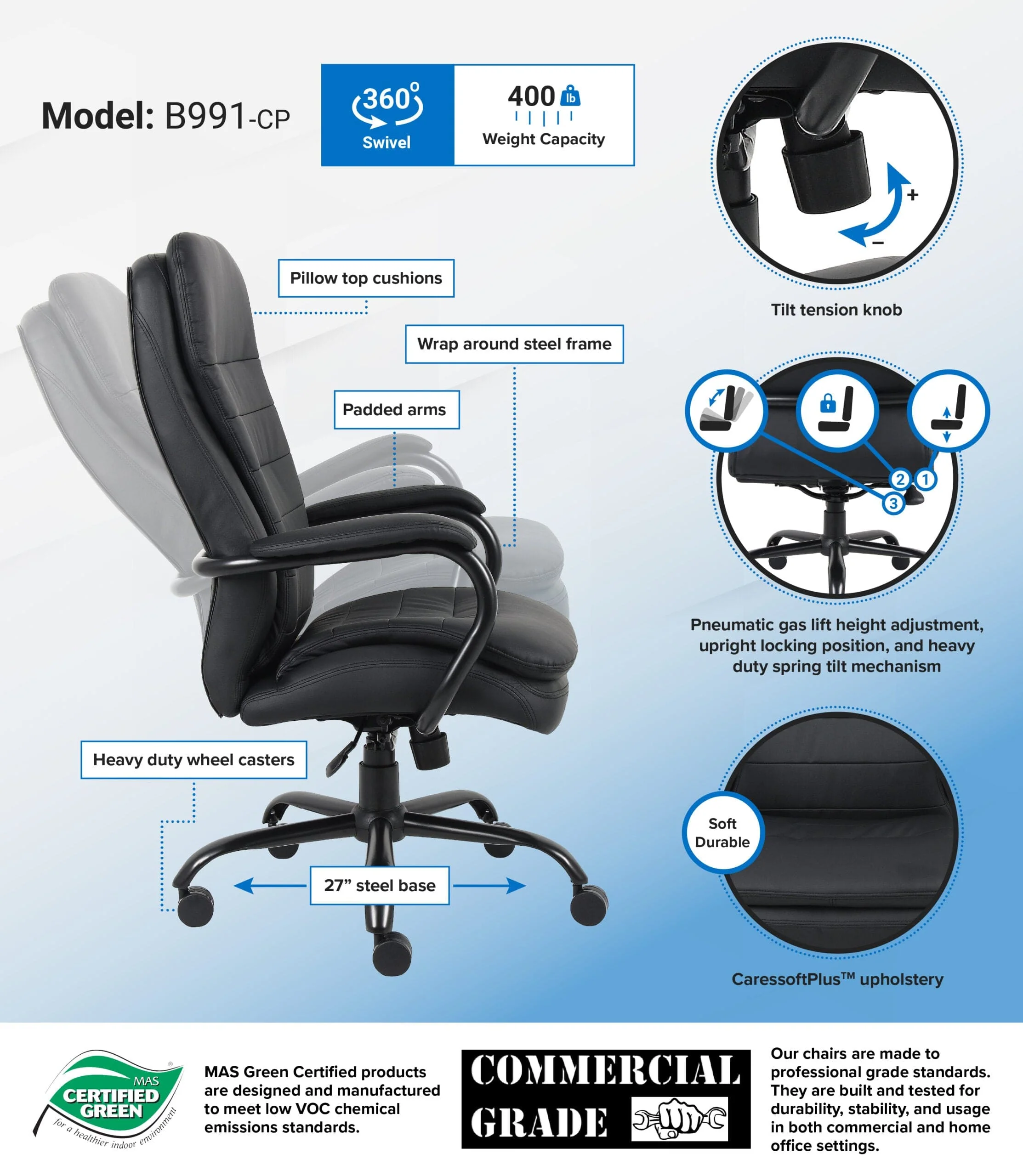 Boss Heavy Duty Executive Office Chair in Black or Brown [B991] - Image 4