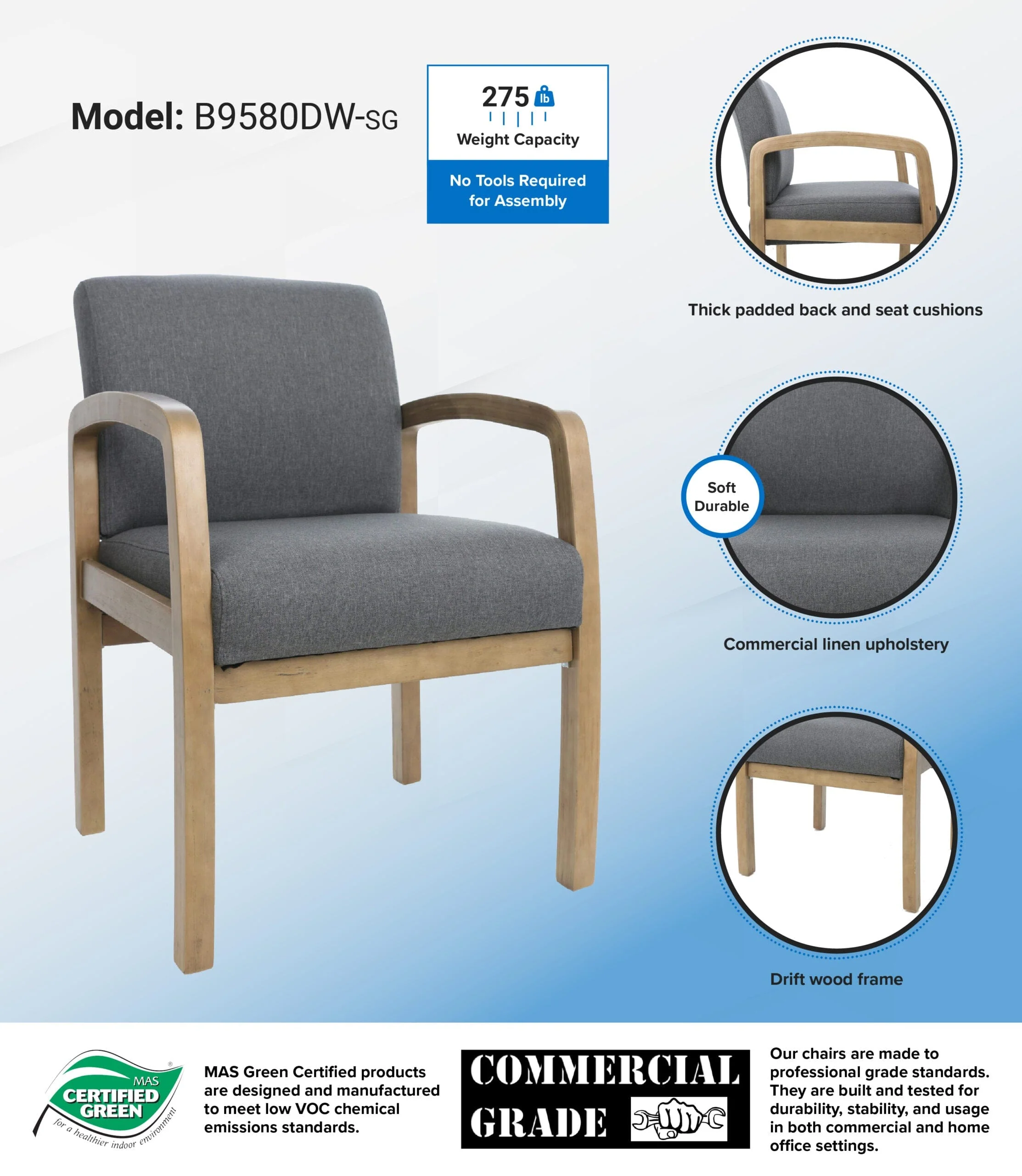 Boss Quick Assembly Wood Guest Chair [B9580BK-BK] - Image 12