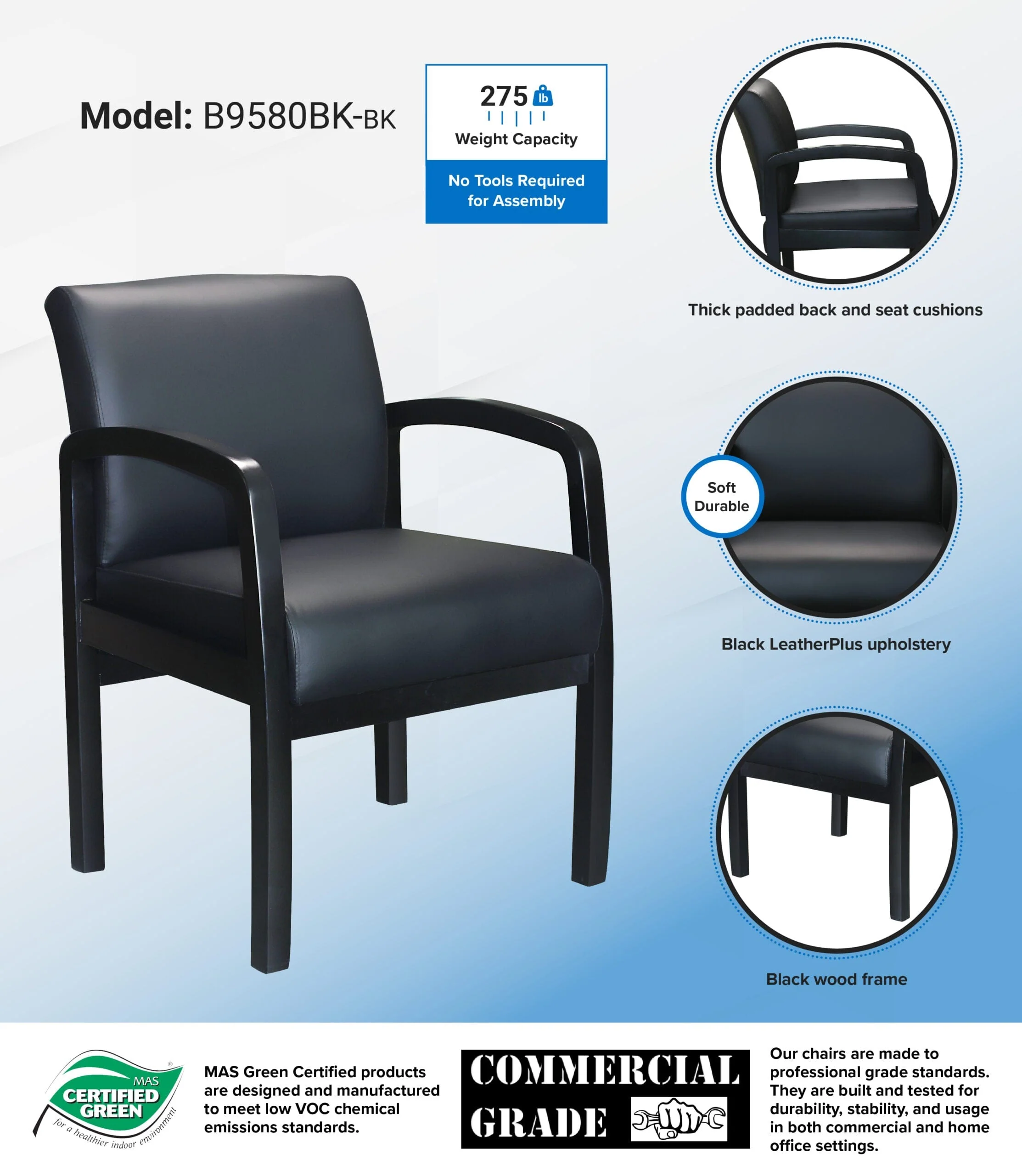 Boss Quick Assembly Wood Guest Chair [B9580BK-BK] - Image 13
