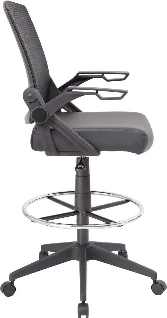 Boss Mesh Drafting Stool with Flip Arms [B16223-BK] - Image 3