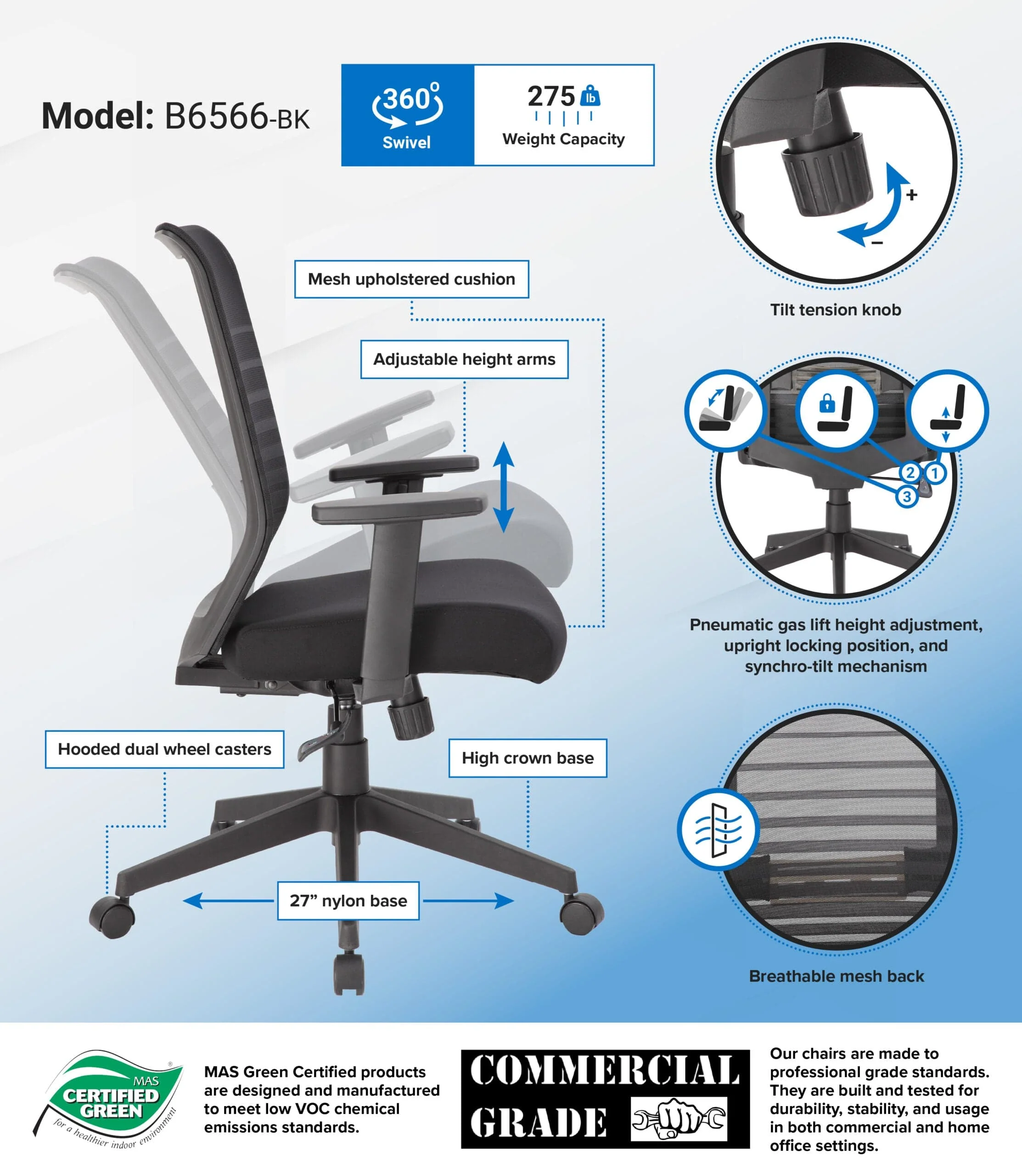 Boss Mesh Task Chair in Black [B6566-BK] - Image 6