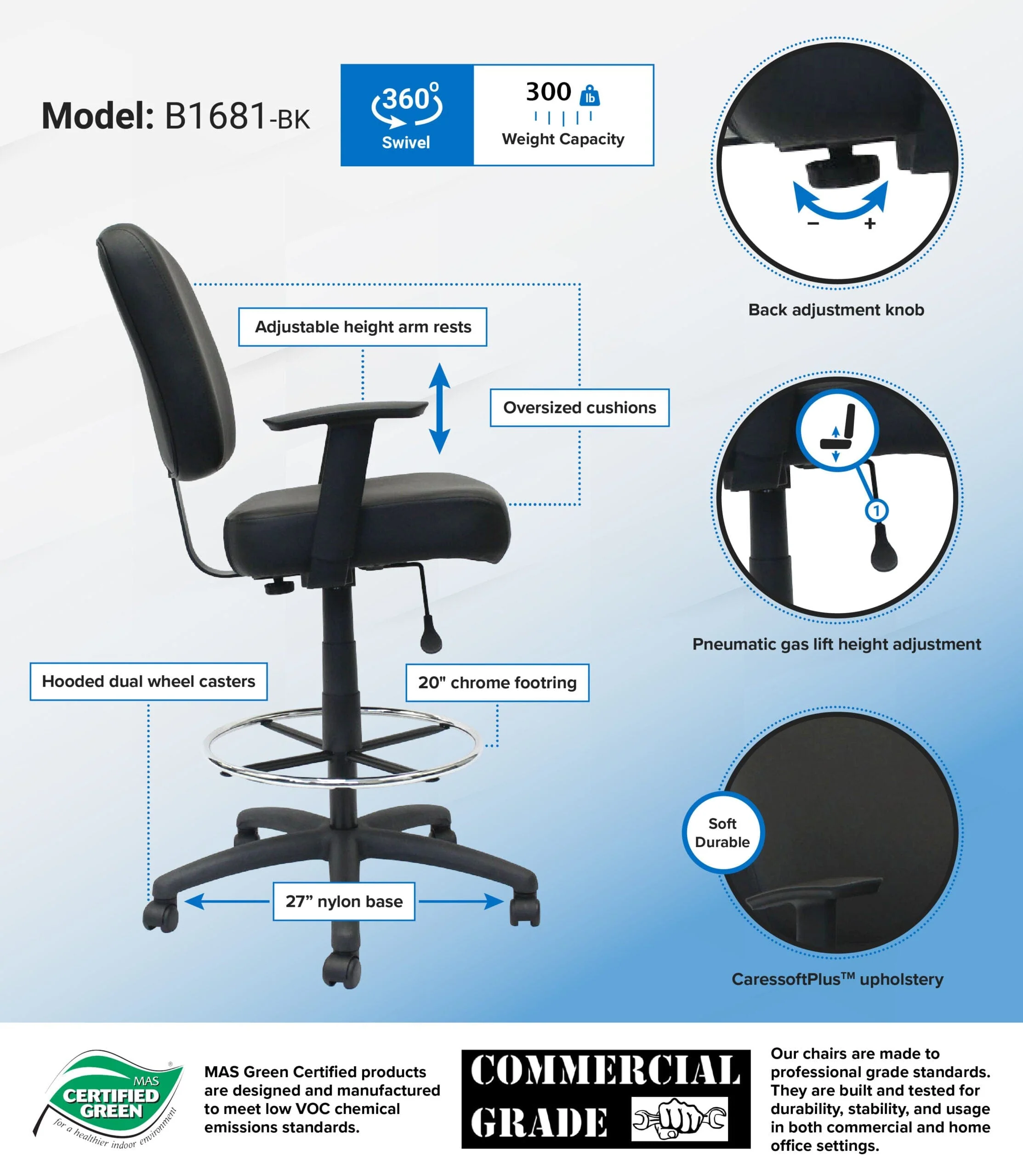Boss Oversized Drafting Stool [B1681-BK] - Image 7