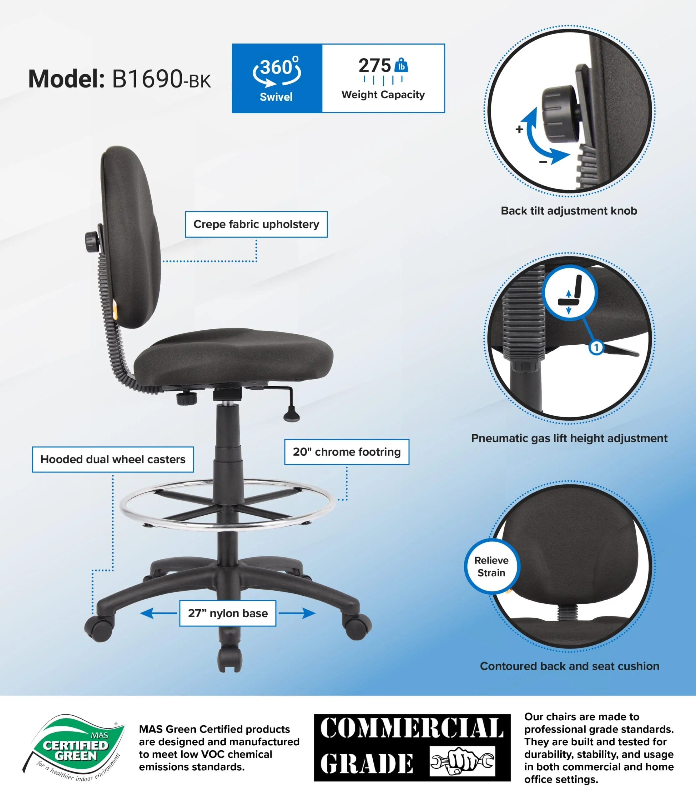 Boss Contoured Drafting Chair [B1690] - Image 5