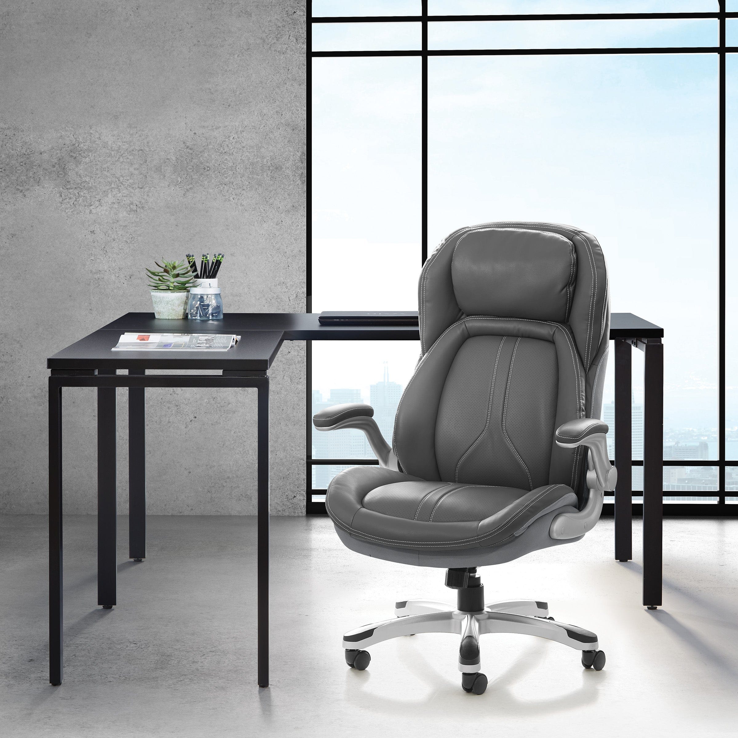 Deluxe Bonded Leather Executive Chair With Flip-Up Arms [ECH620636] - Image 2