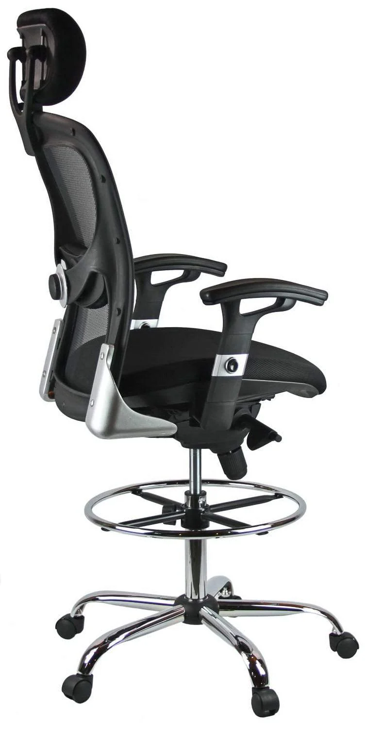 Harwick Deluxe Ergonomic Mesh Drafting Stool with Headrest [3052D] - Image 4