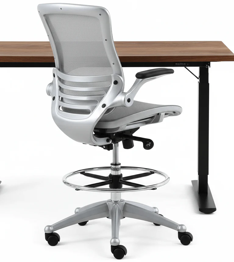 Harwick Evolve All Mesh Heavy Duty Drafting Chair - Platinum Finish [2250D-GY] - Image 5