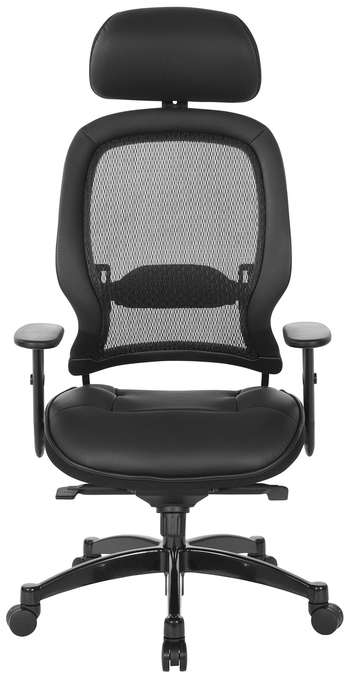 Space Seating® Black Mesh Chair with Adjustable Leather Headrest and Seat [27008] - Image 4