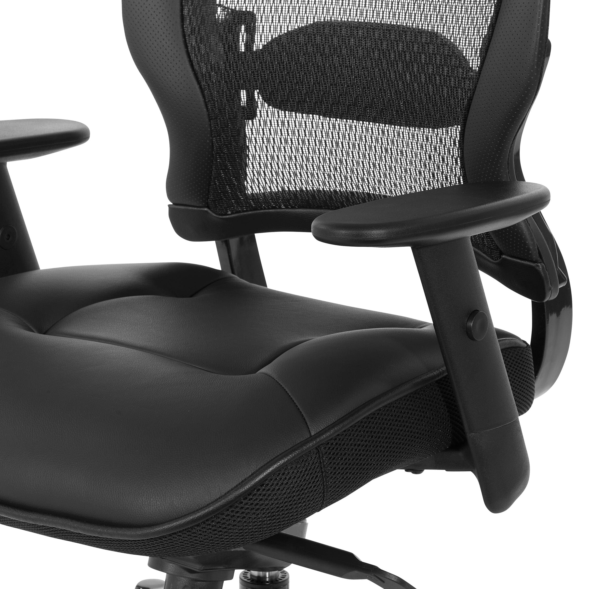 Space Seating® Black Mesh Chair with Adjustable Leather Headrest and Seat [27008] - Image 6