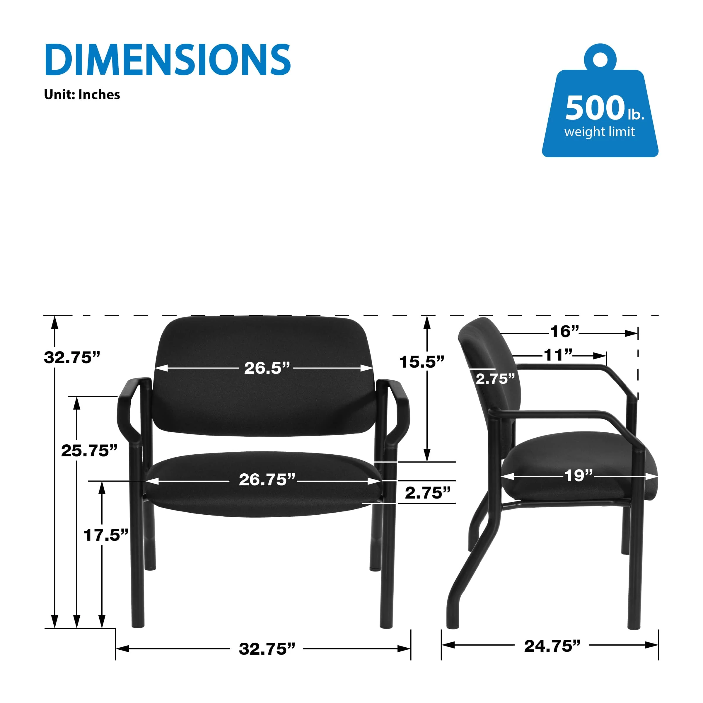 Work Smart Bariatric Healthcare Guest Chair [55051B] - Image 11