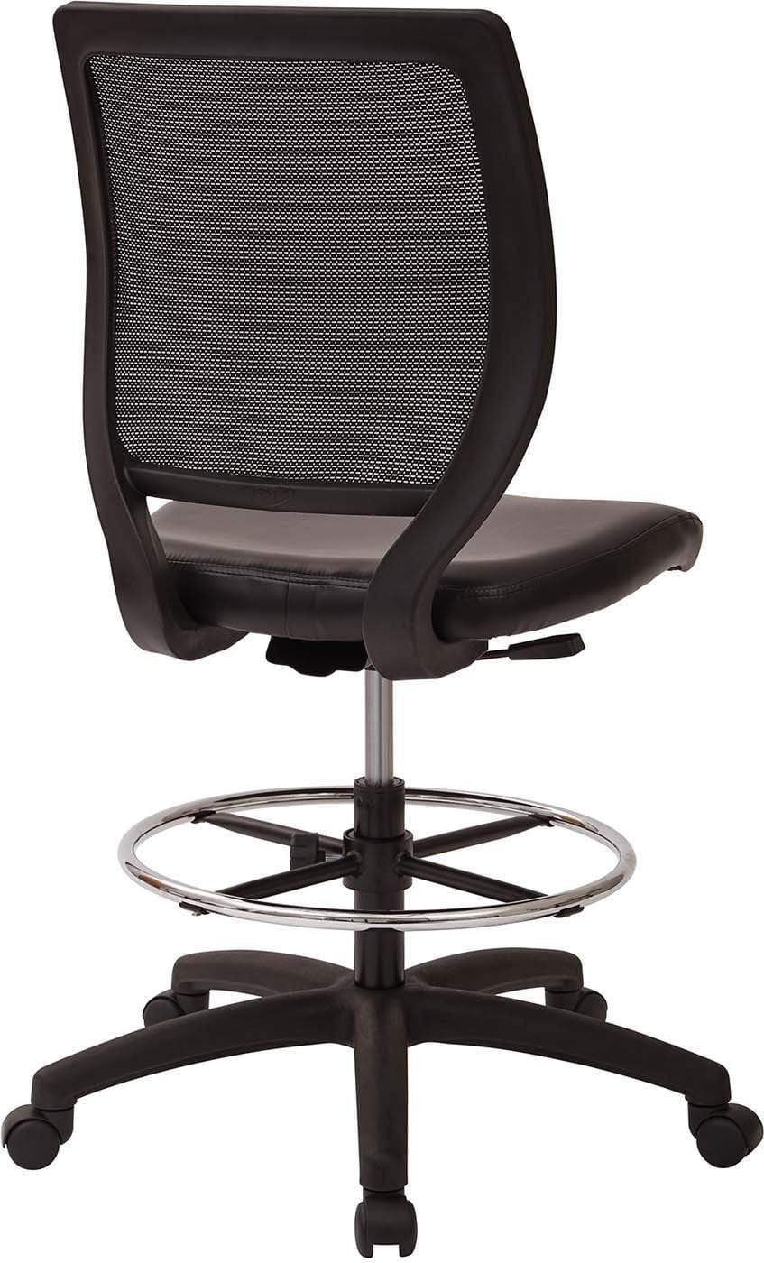 Deluxe Woven Mesh Back Armless Drafting Chair, Black Vinyl Seat [DC51000NV-3] - Image 3