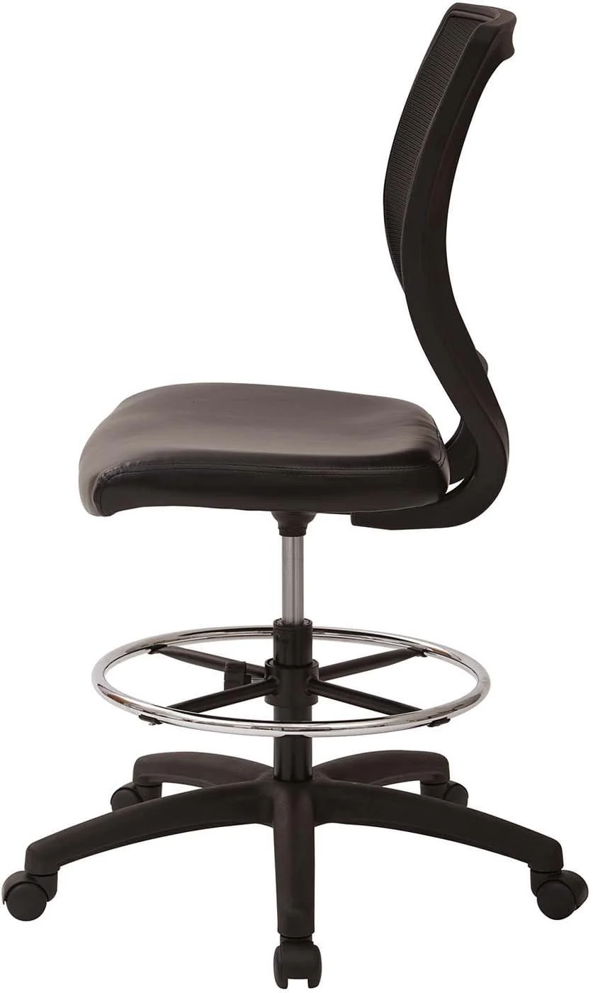 Deluxe Woven Mesh Back Armless Drafting Chair, Black Vinyl Seat [DC51000NV-3] - Image 6