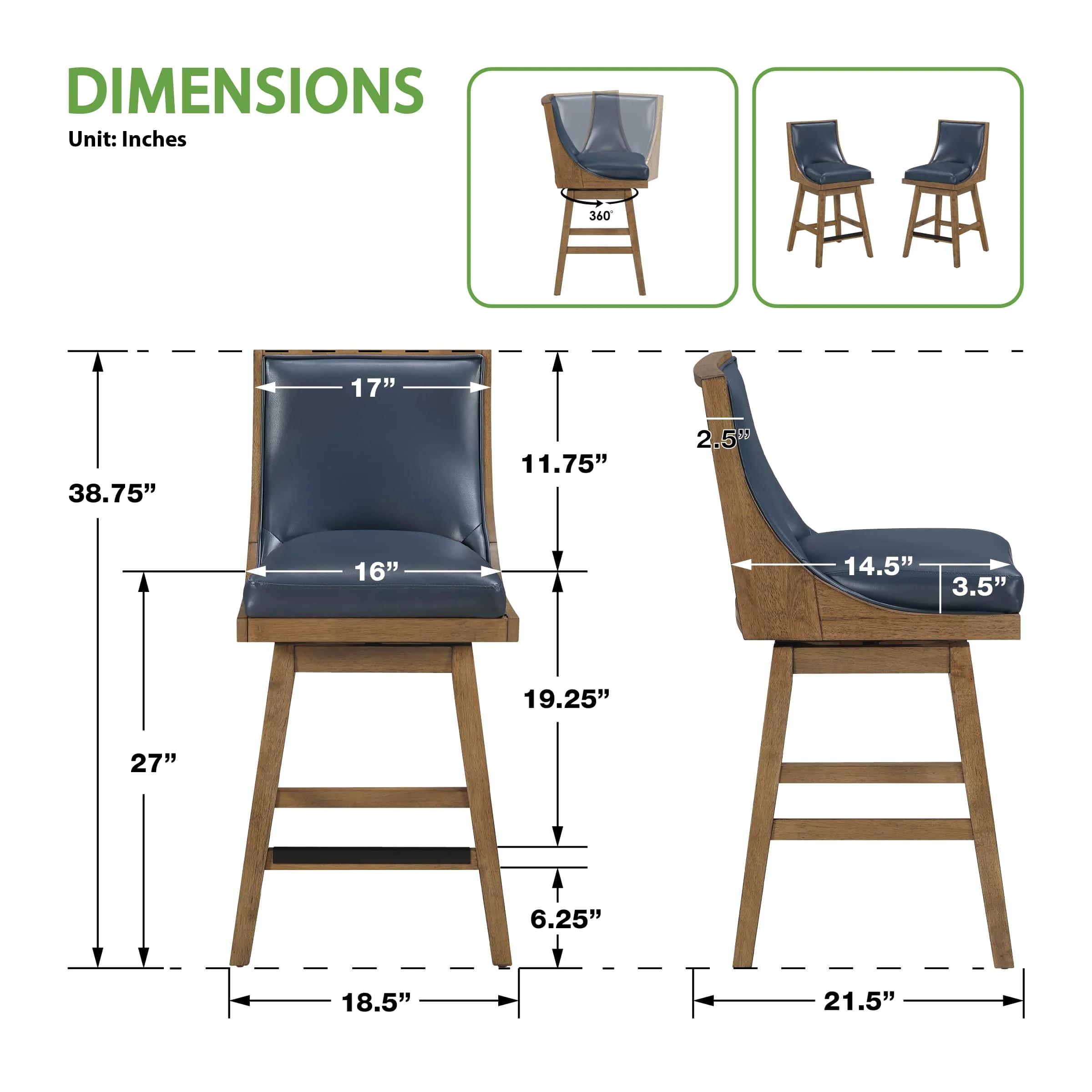 Office Star Darnel Faux Leather Counter Stool, 2-Pack [DNL2MK] - Image 8
