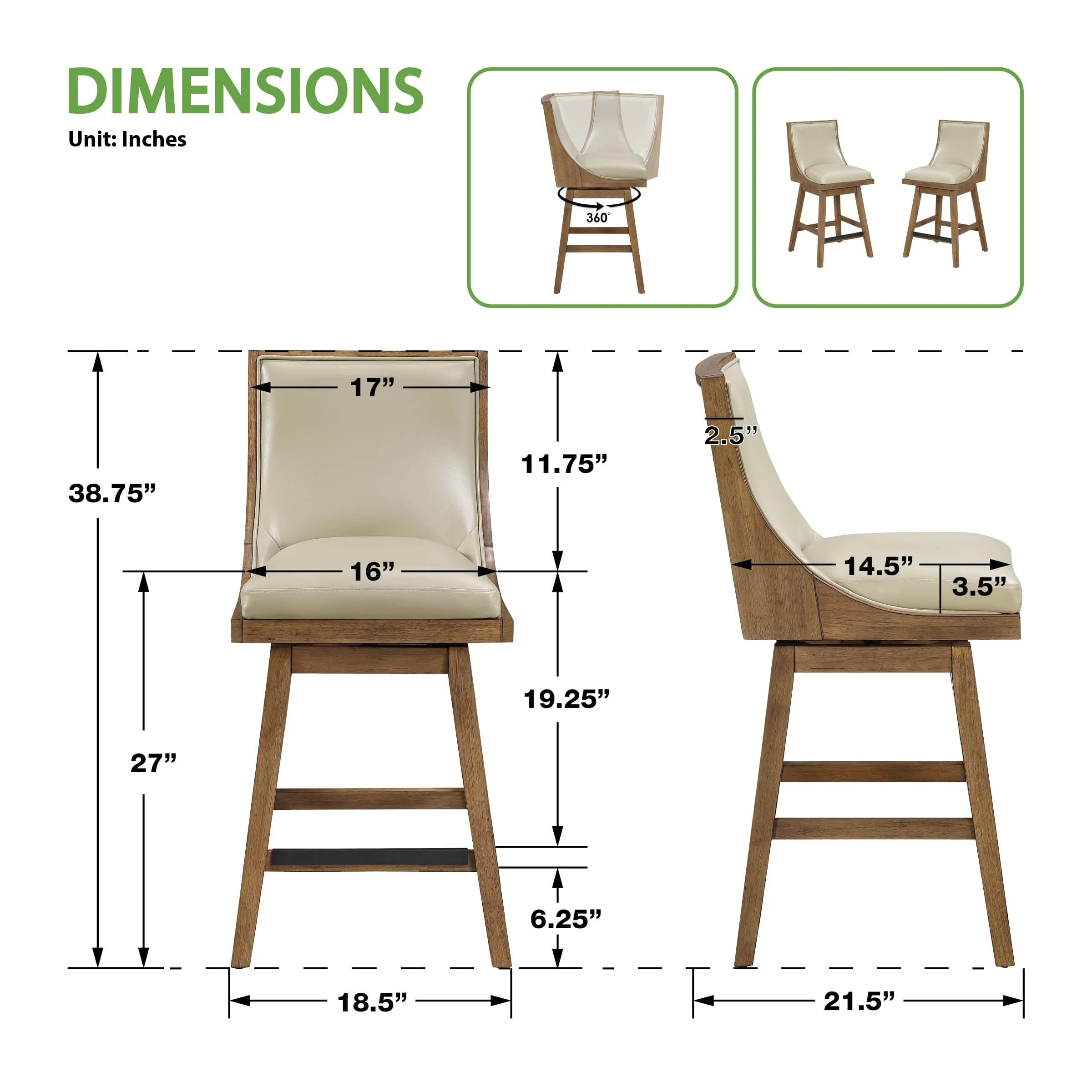 Office Star Darnel Faux Leather Counter Stool, 2-Pack [DNL2MK] - Image 9