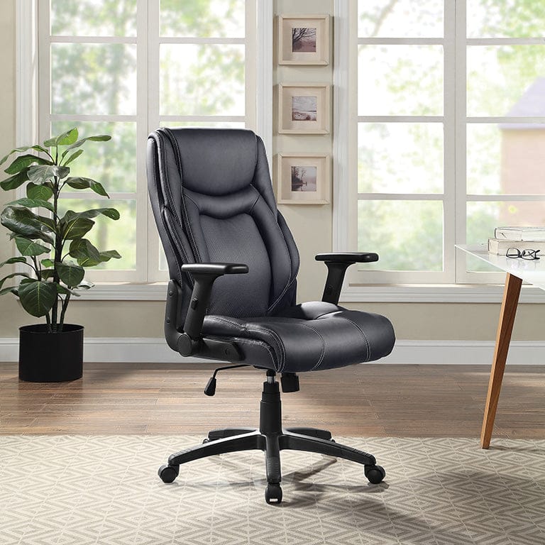 Office Star Exec Bonded Leather Office Chair with Height Adjustable Flip Arms and White Stitching [EC93580] - Image 3