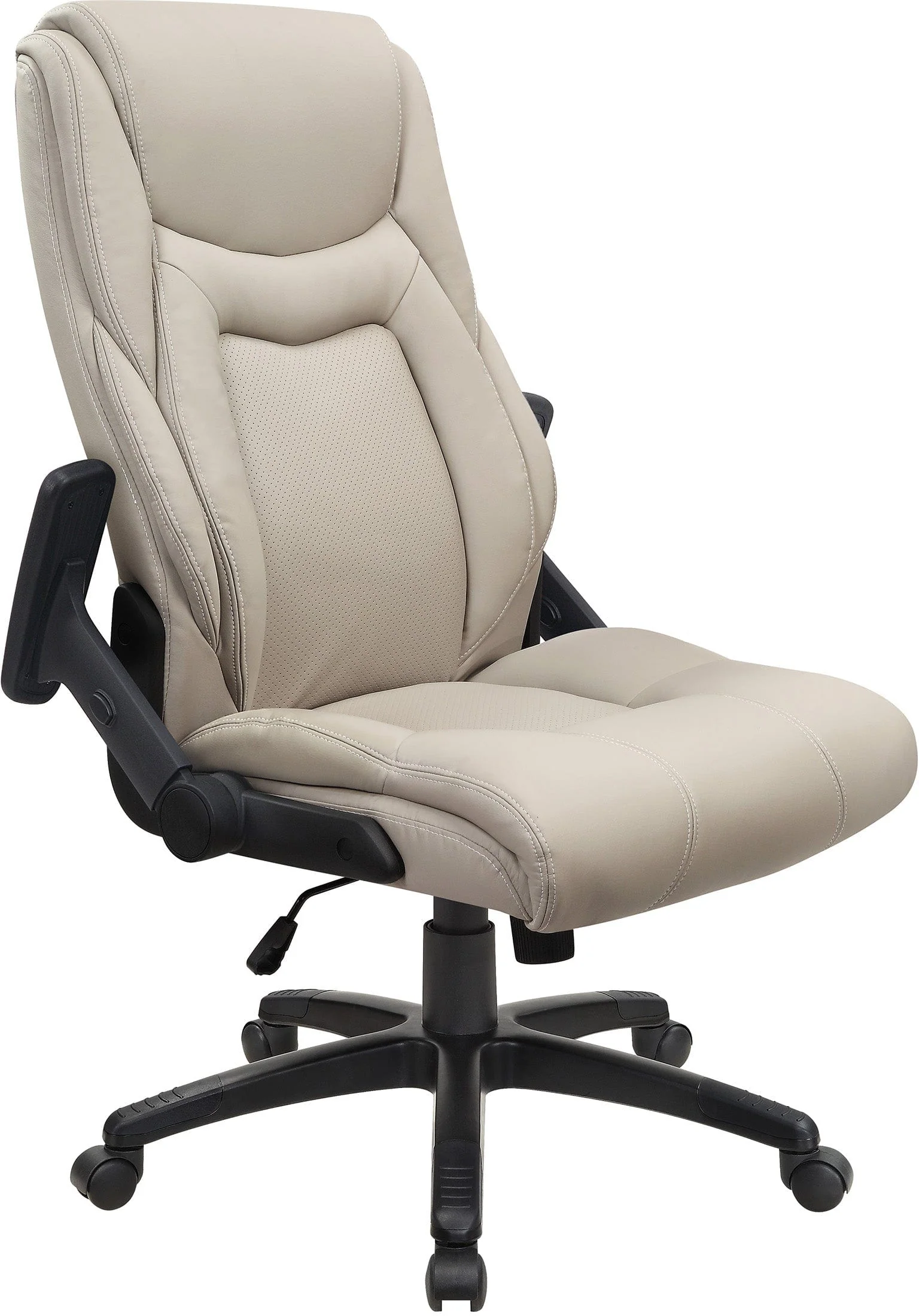 Office Star Exec Bonded Leather Office Chair with Height Adjustable Flip Arms and White Stitching [EC93580] - Image 5
