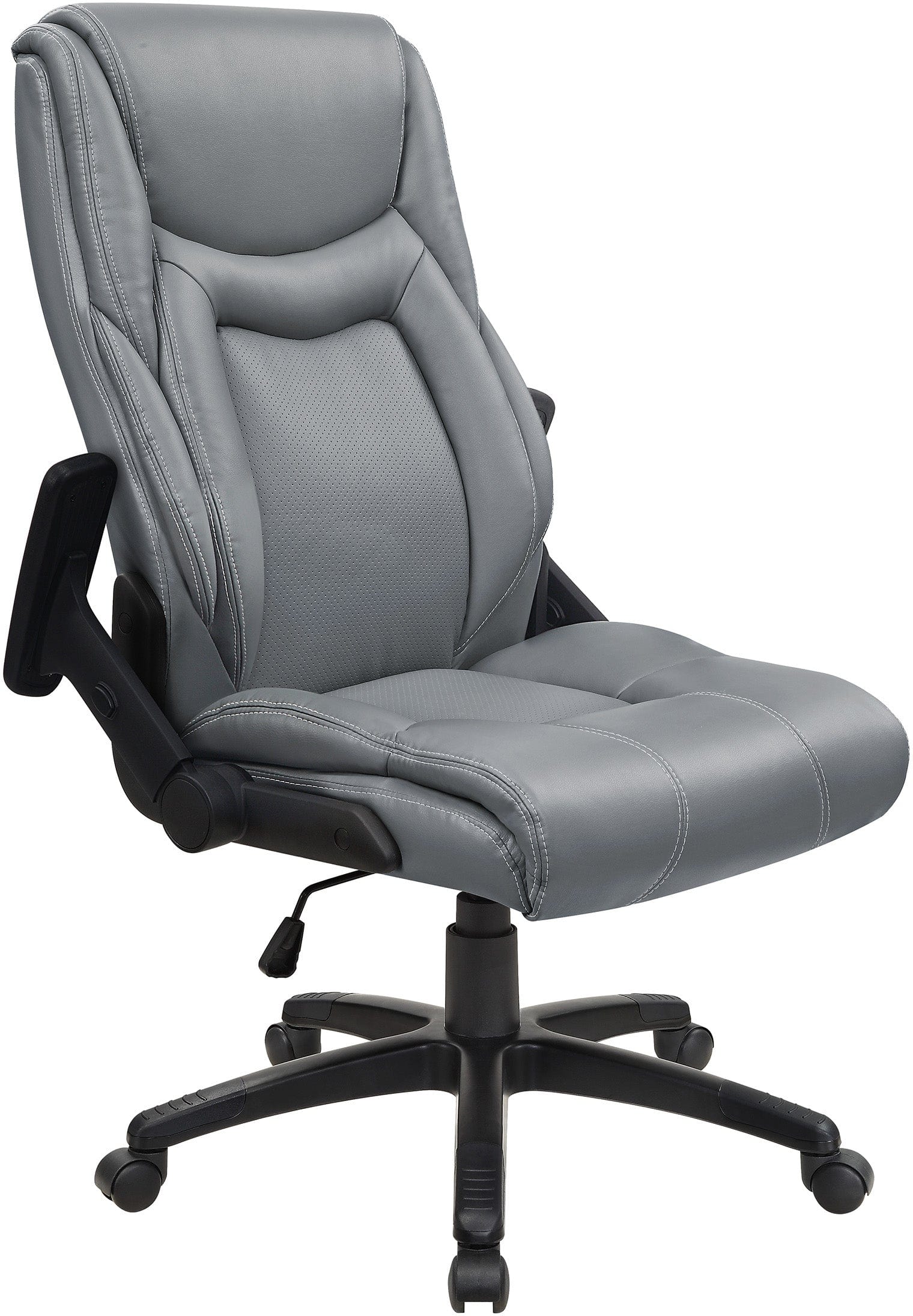Office Star Exec Bonded Leather Office Chair with Height Adjustable Flip Arms and White Stitching [EC93580] - Image 7