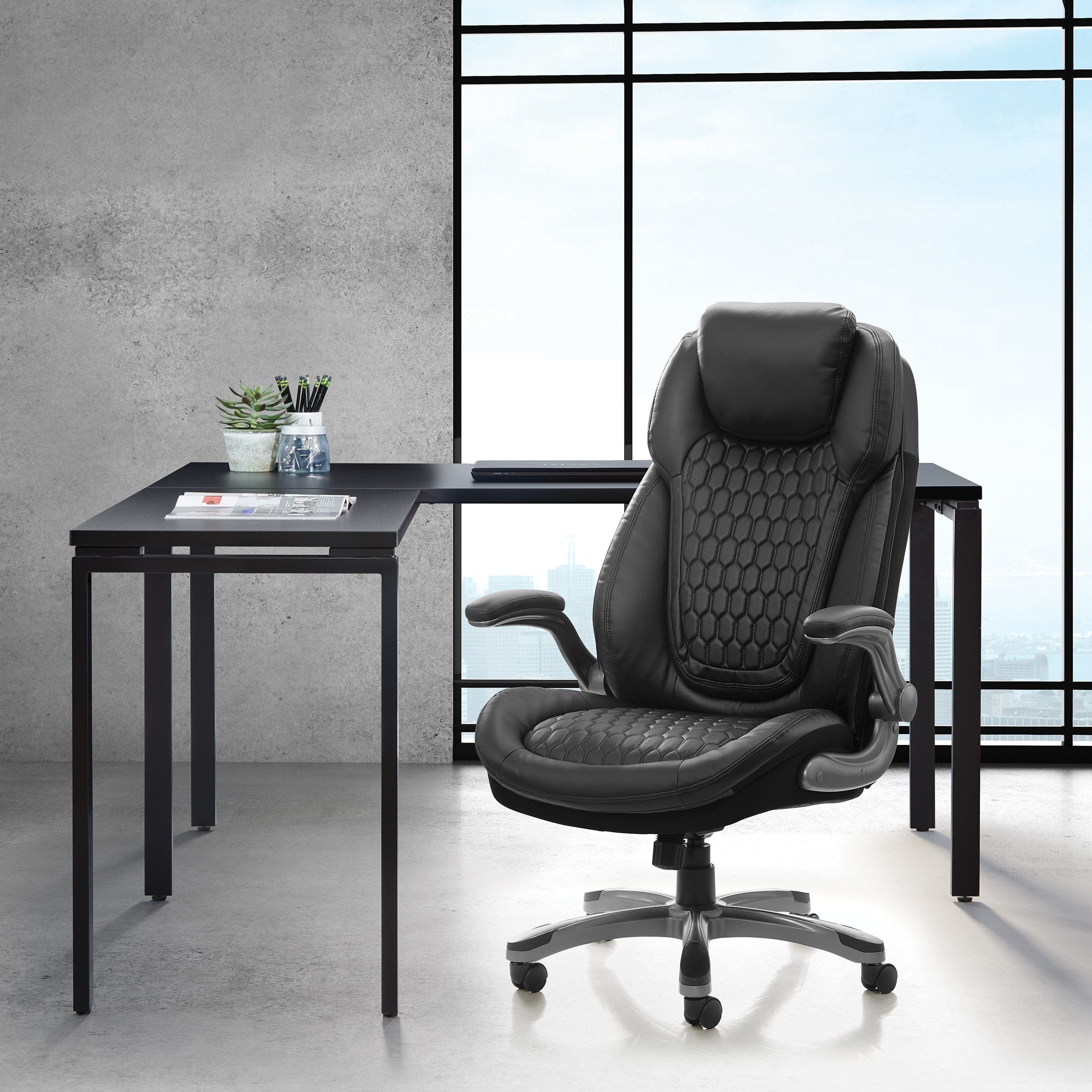 Office Star Bonded Leather Executive Chair with Padded Flip Arms [ECH620867] - Image 12