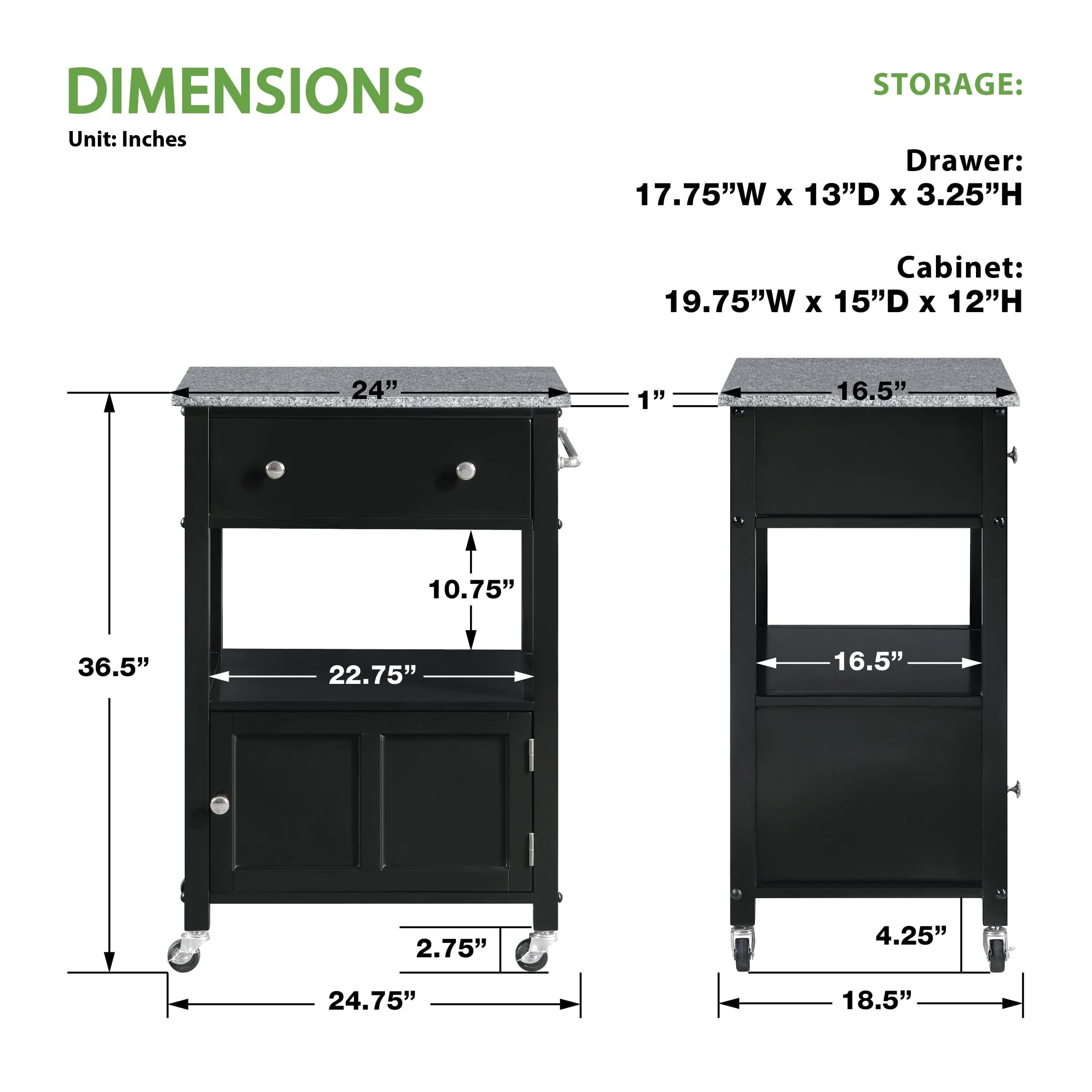 Office Star Fairfax Kitchen Cart [FRXG] - Image 5