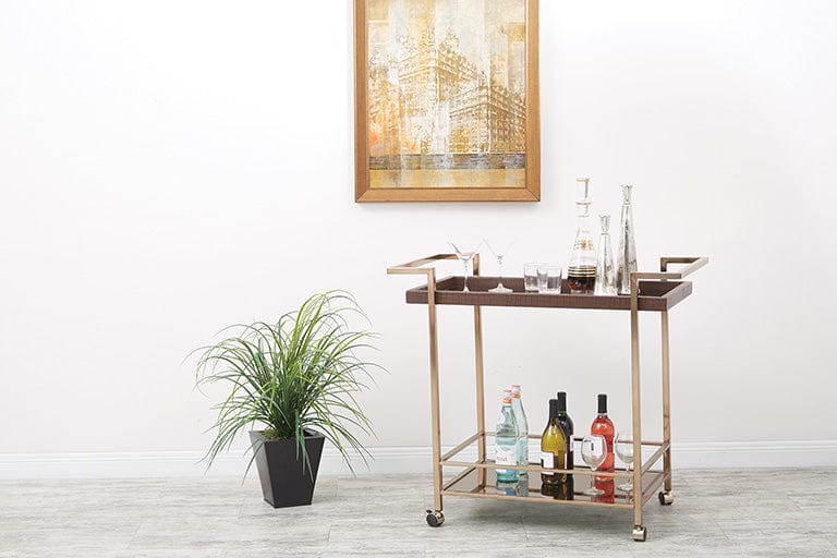 Isabella Wine Cart Bronze Glass Top, Champagne Metal Frame [BEL37-CHG] - Image 3