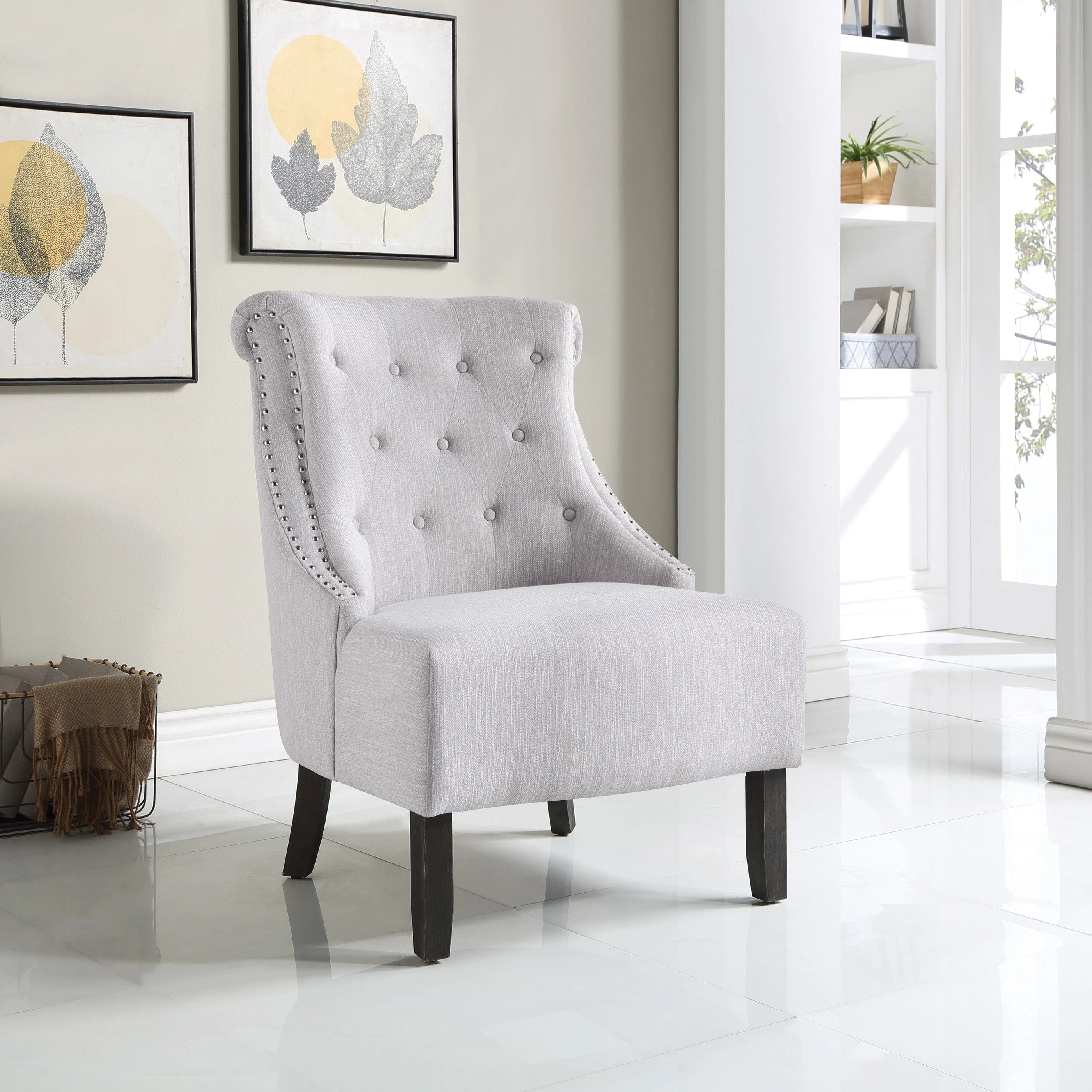 Office Star Evelyn Tufted Chair with Grey Wash Legs [SB586] - Image 3
