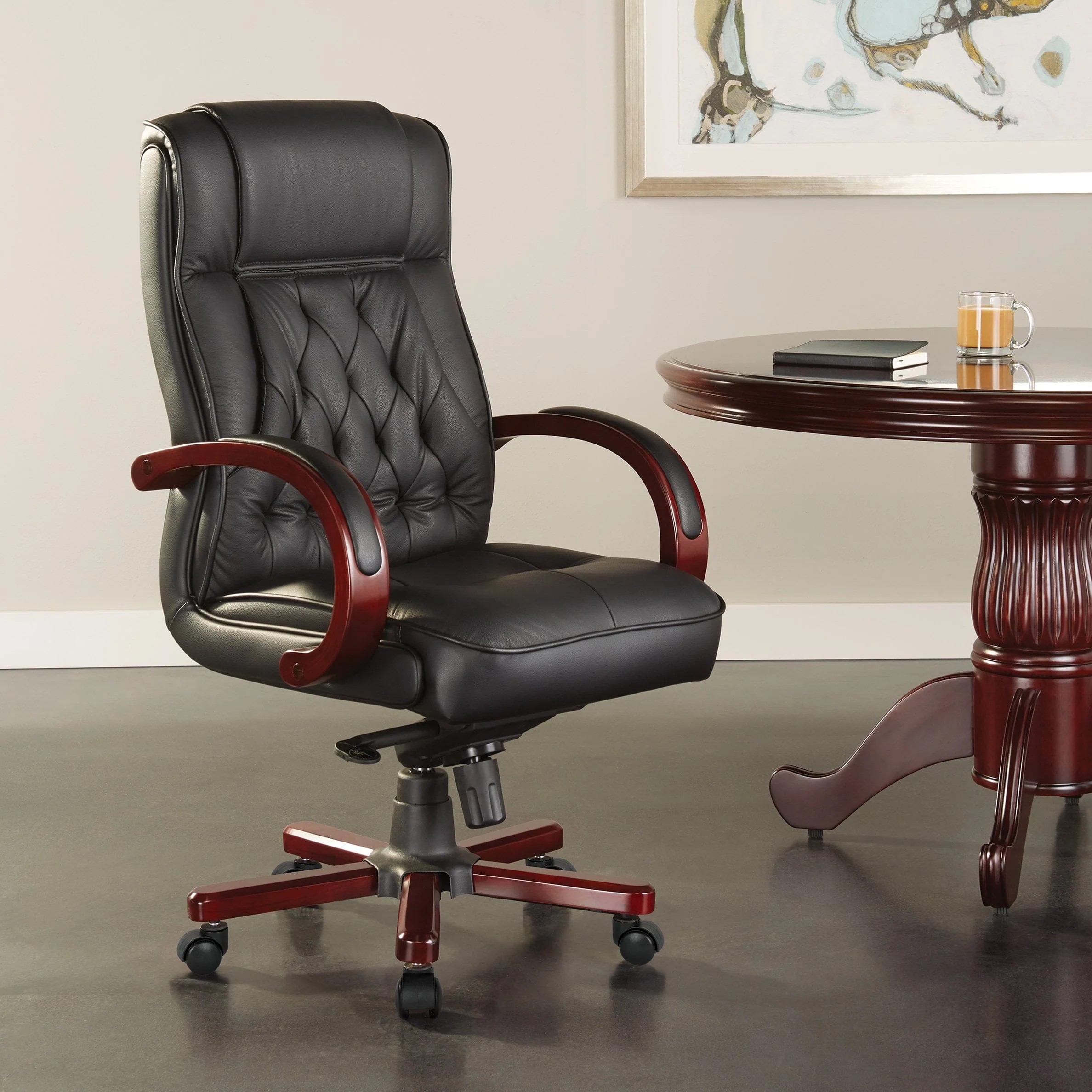 Office Star Genuine Leather Executive Chair with Royal Cherry Finish [TWN300L] - Image 5