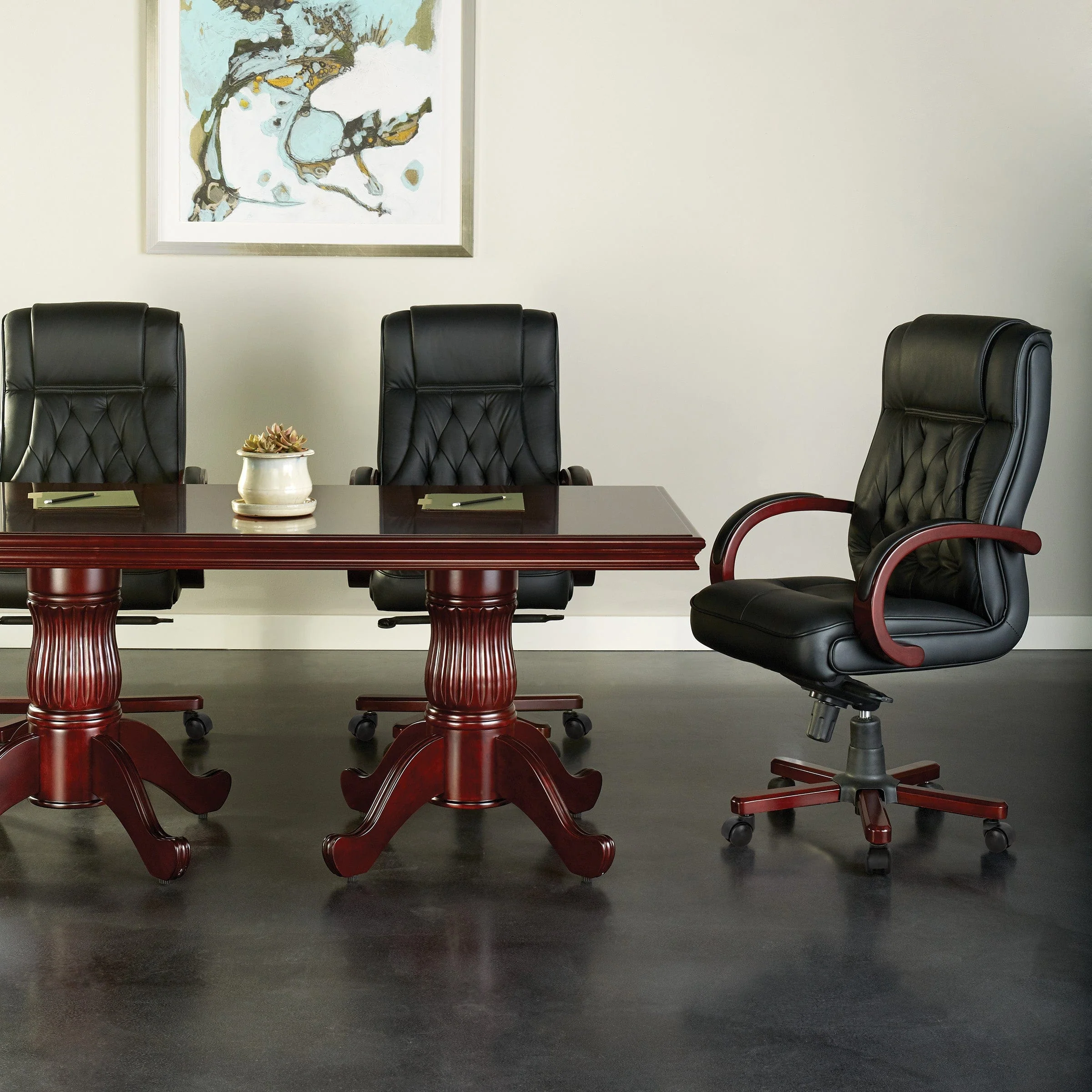 Office Star Genuine Leather Executive Chair with Royal Cherry Finish [TWN300L] - Image 7