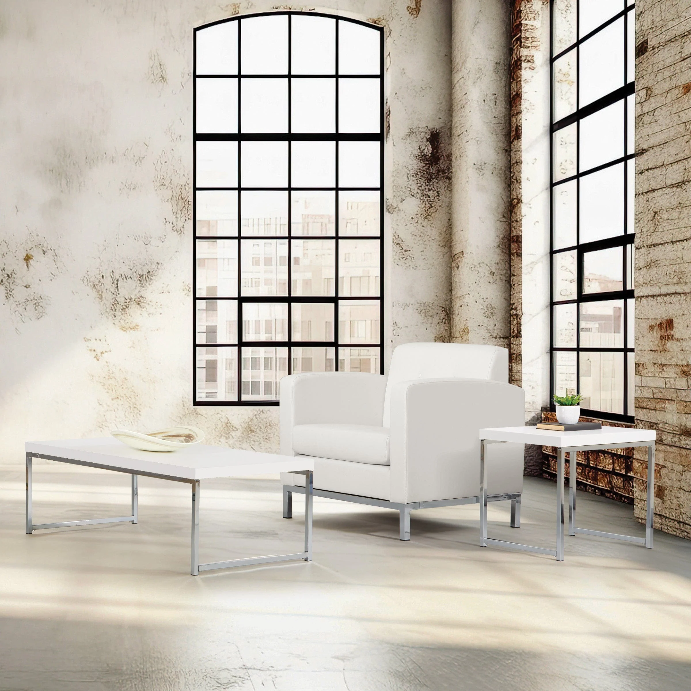 Office Star Ave Six Wall Street Coffee Table in White [WST12] - Image 4