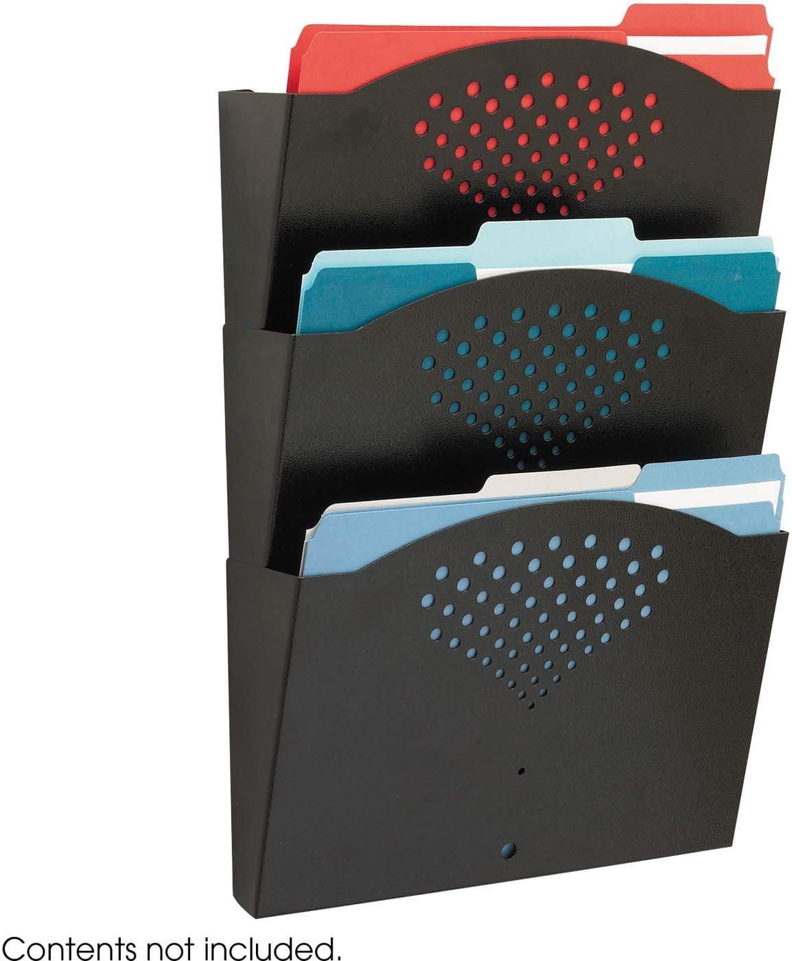 Triple Tray Steel Wall Organizer Rack Letter-Size Three Pocket Black [3172BL]