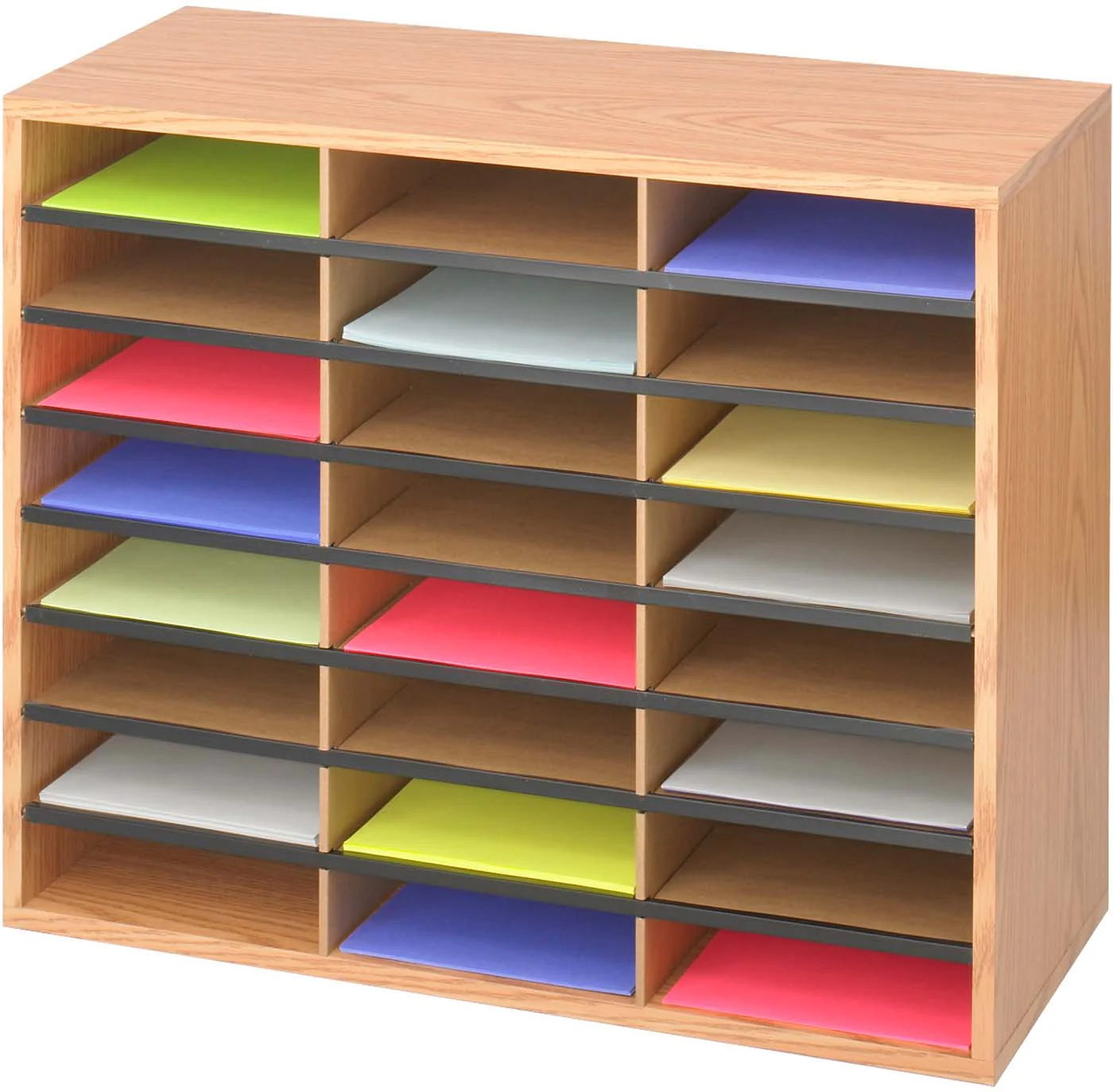 Wood / Corrugated Literature Organizer 24 Compartment Medium Oak [9402MO]