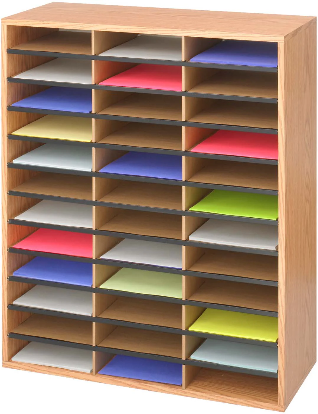 Wood / Corrugated Literature Organizer 36 Compartment Medium Oak [9403MO]