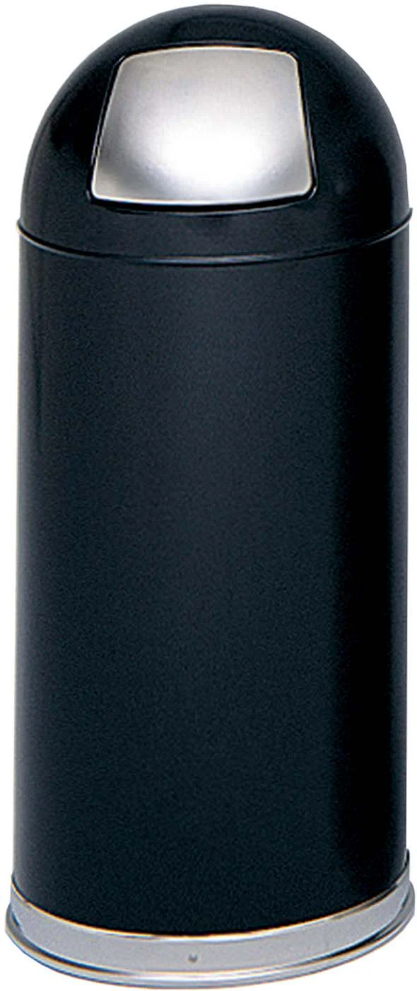 Dome Top Trash Can Push Door 15 Gallon Black or White [9636BL]