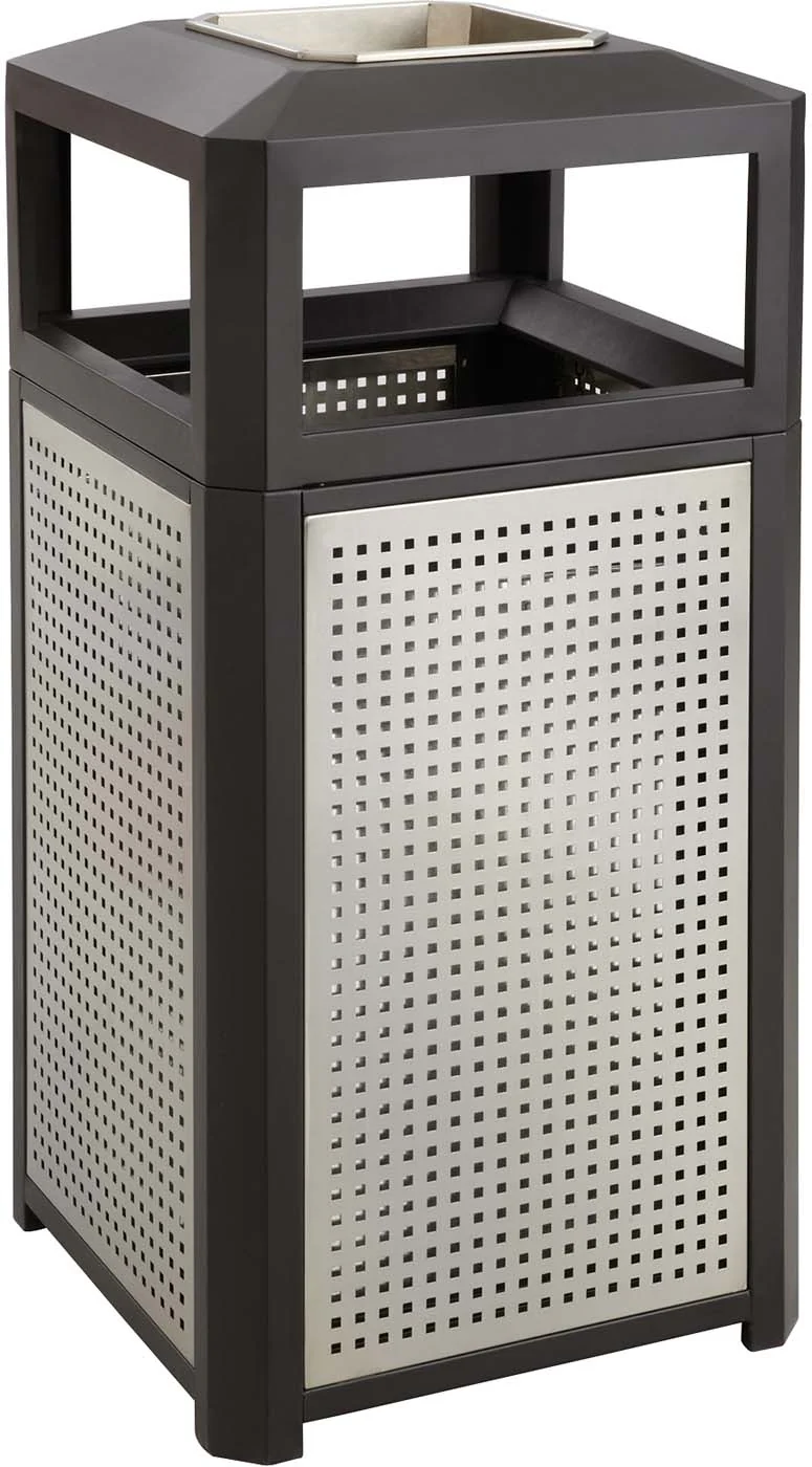 Evos™ Indoor Outdoor Trash Can Ash Urn 38 Gallon Black & Silver [9935BL]